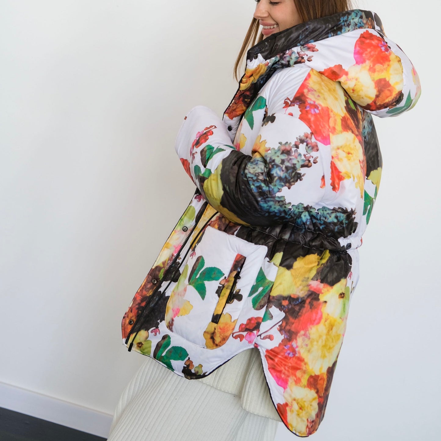 Winter double-sided jacket flower/black