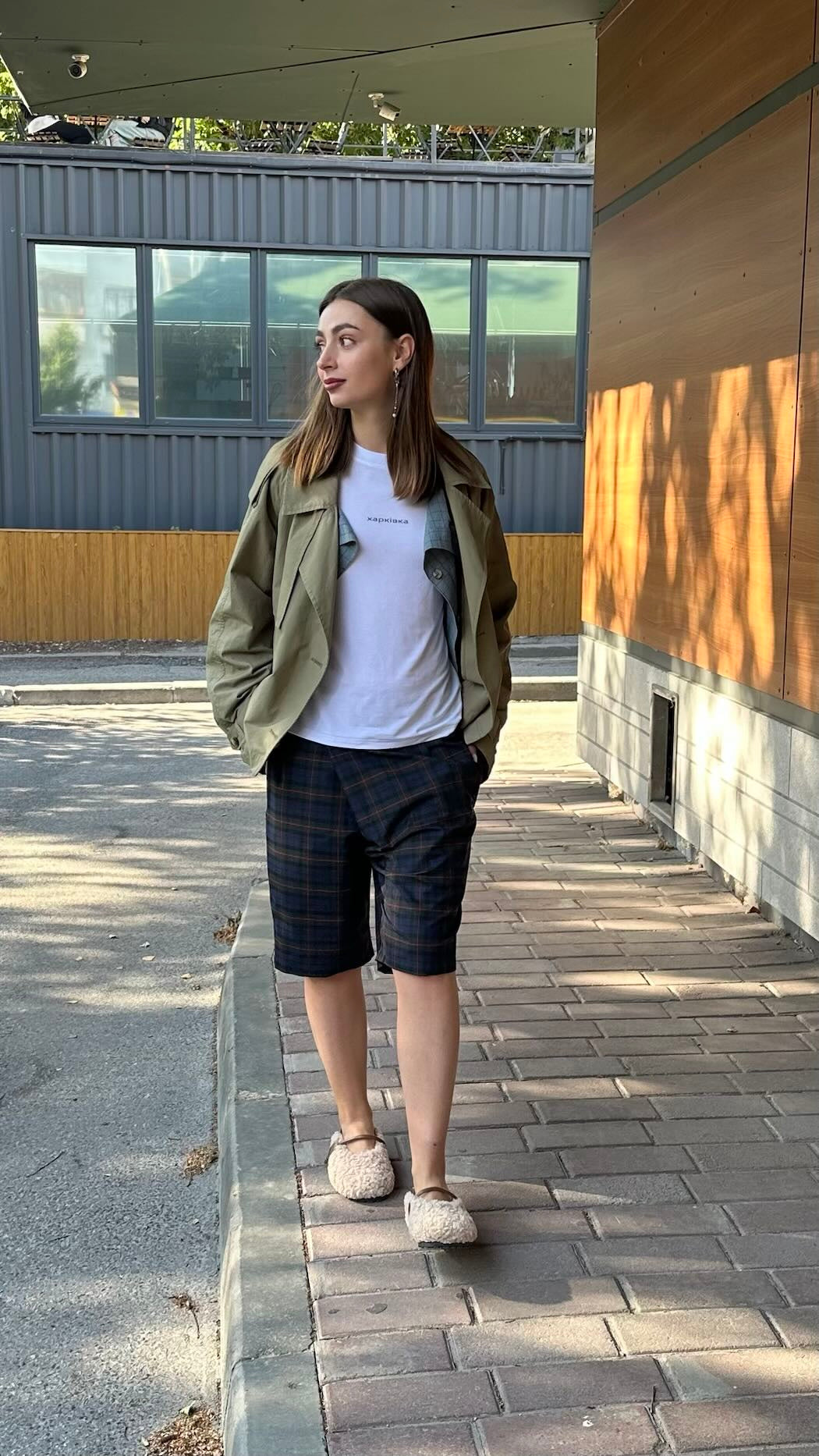 Checkered asymmetrical shorts