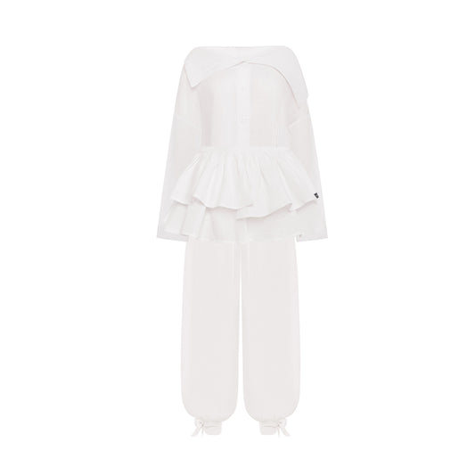 Asymmetrical shirt+ bloomers pants organic linen