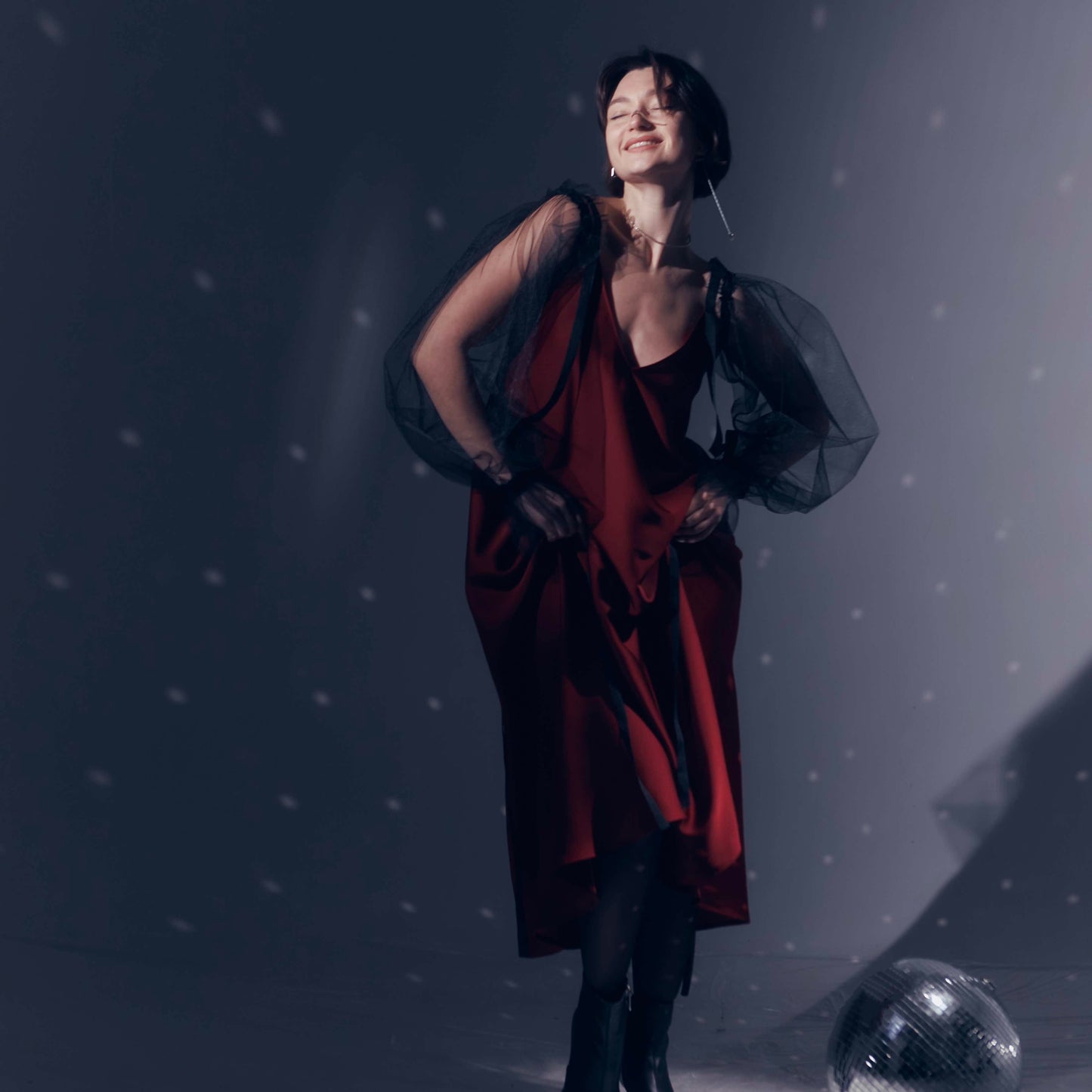 Burgundy dress with ribbons
