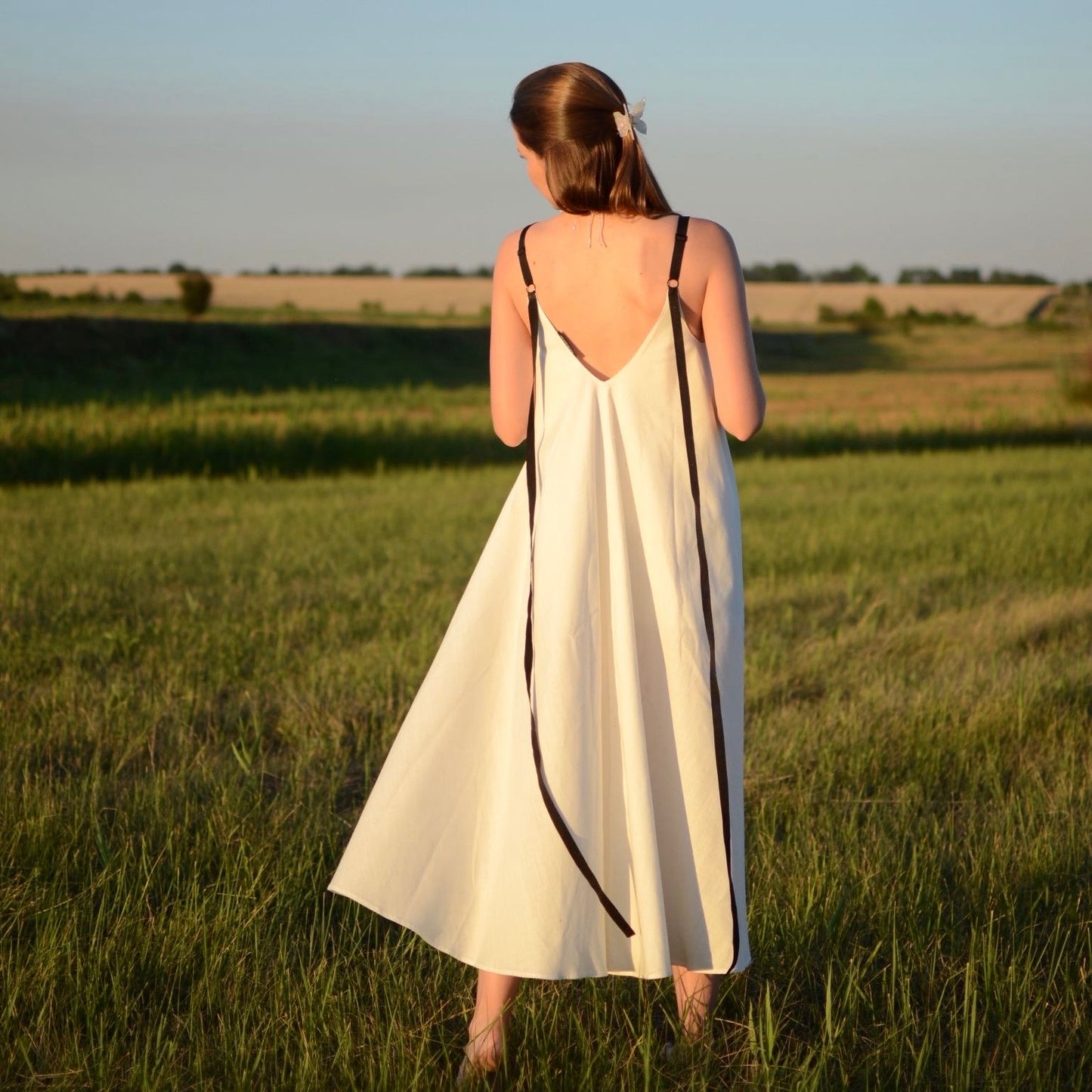White cotton dress with ribbons height from 170cm +