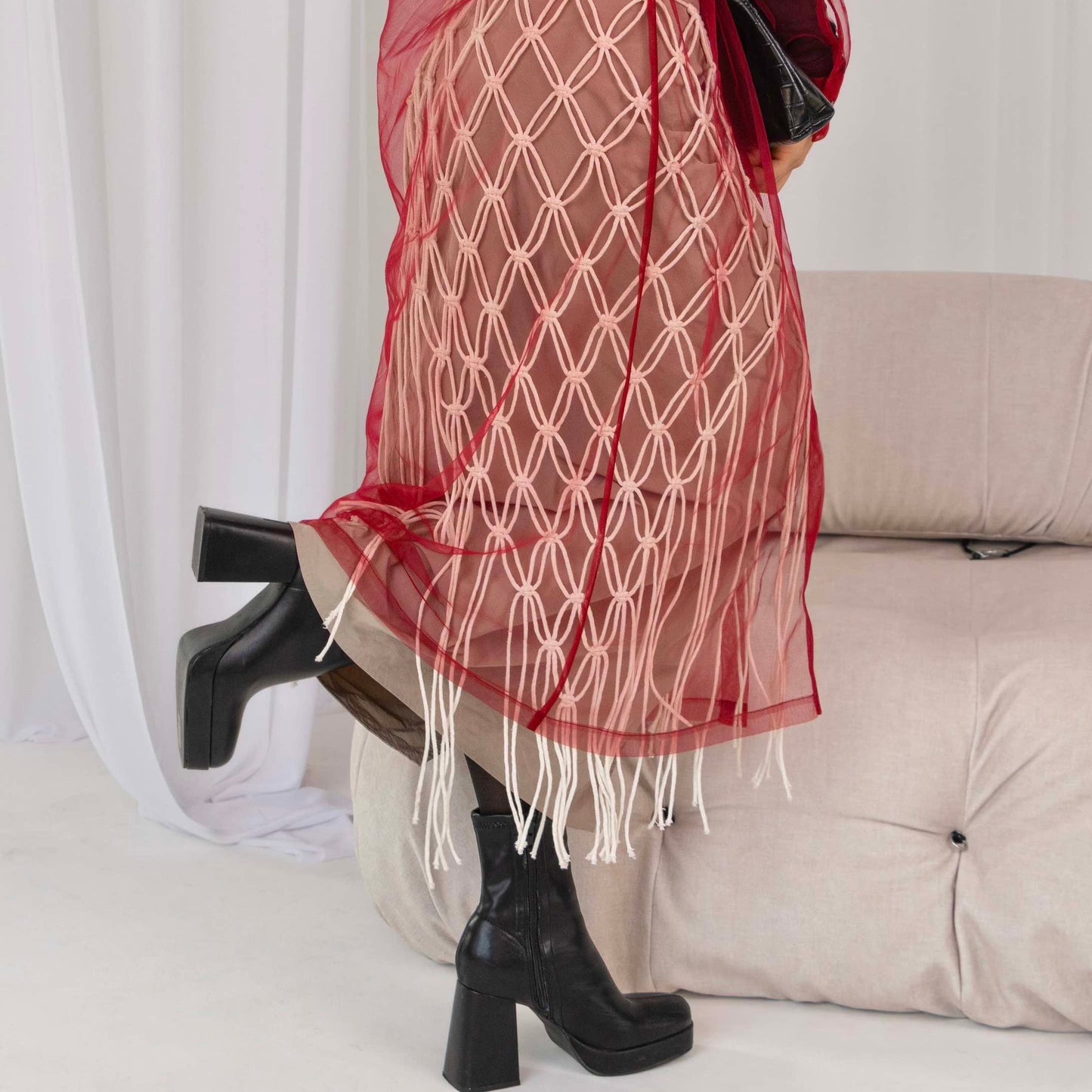 Elongated transparent marsala shirt