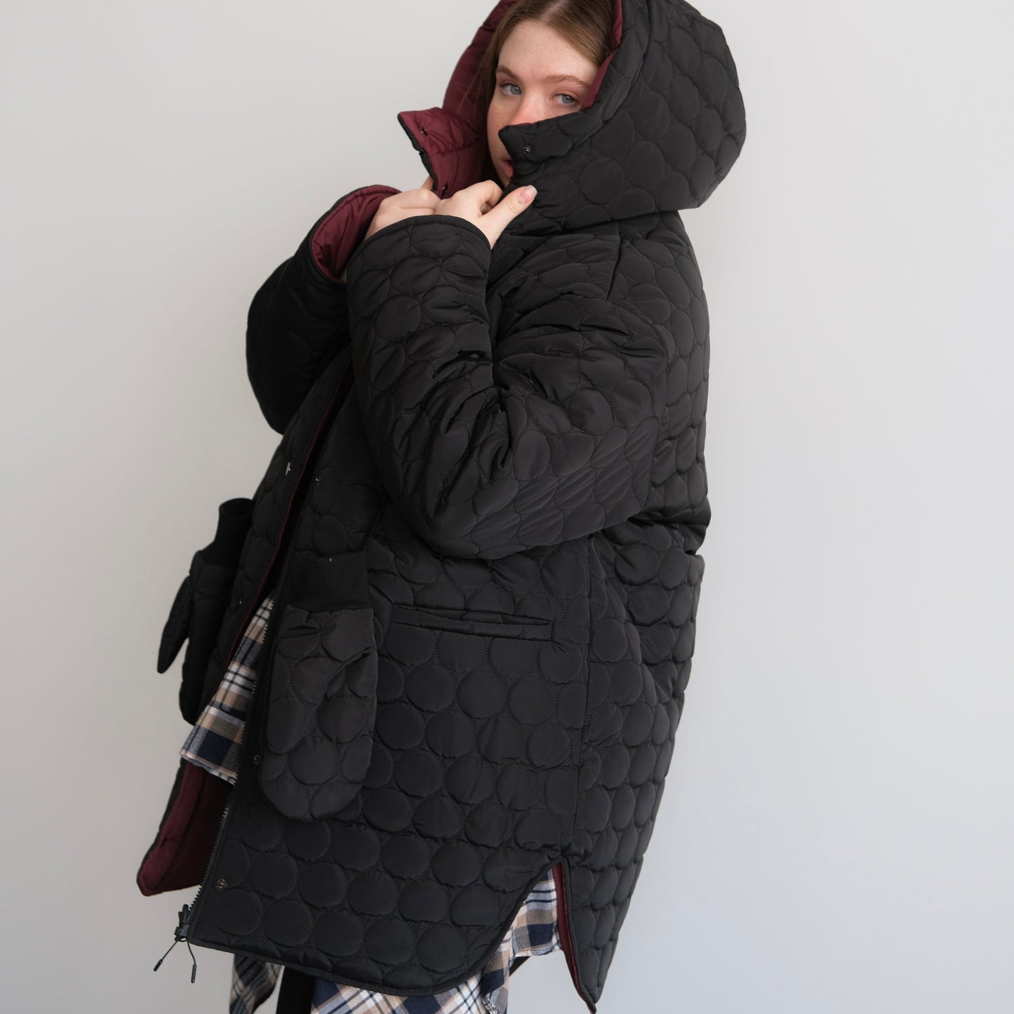 Winter double-sided jacket marsala/black