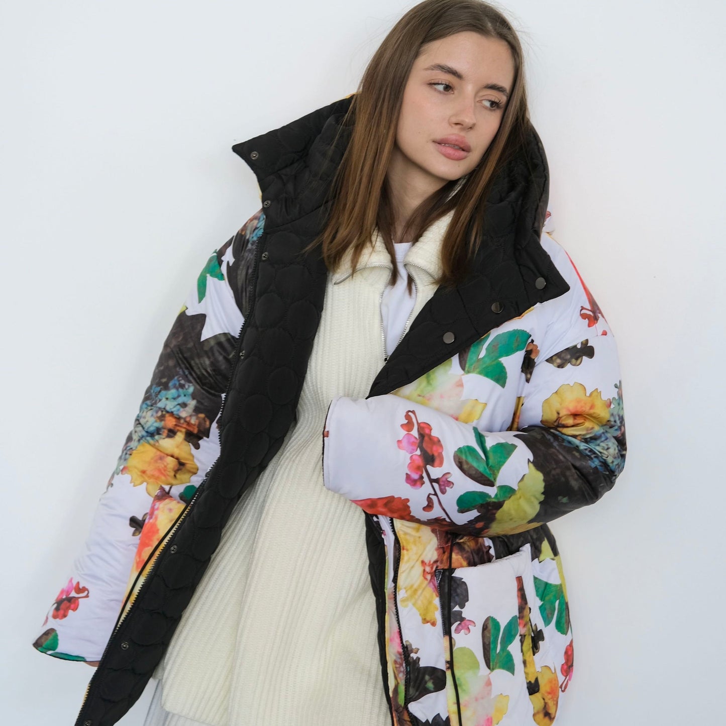 Winter double-sided jacket flower/black