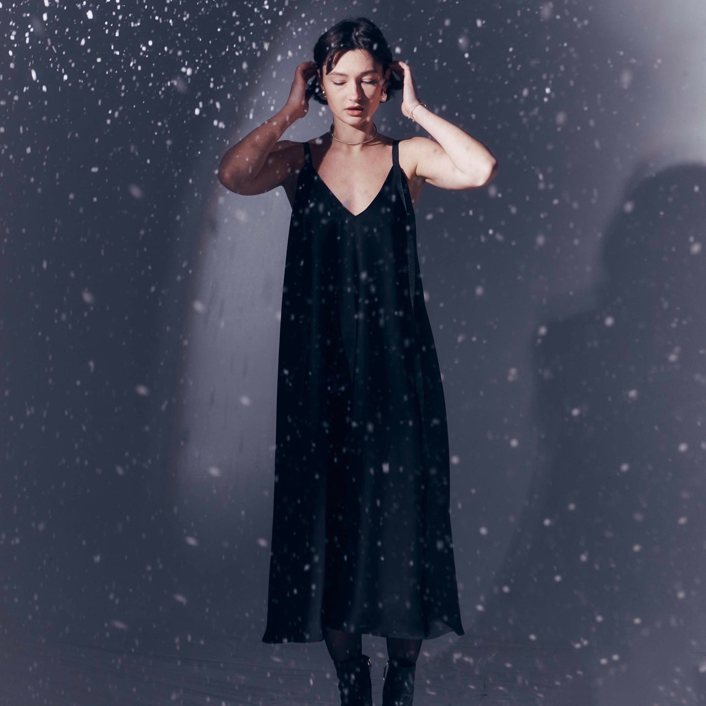 Black dress with ribbons height from 155cm +