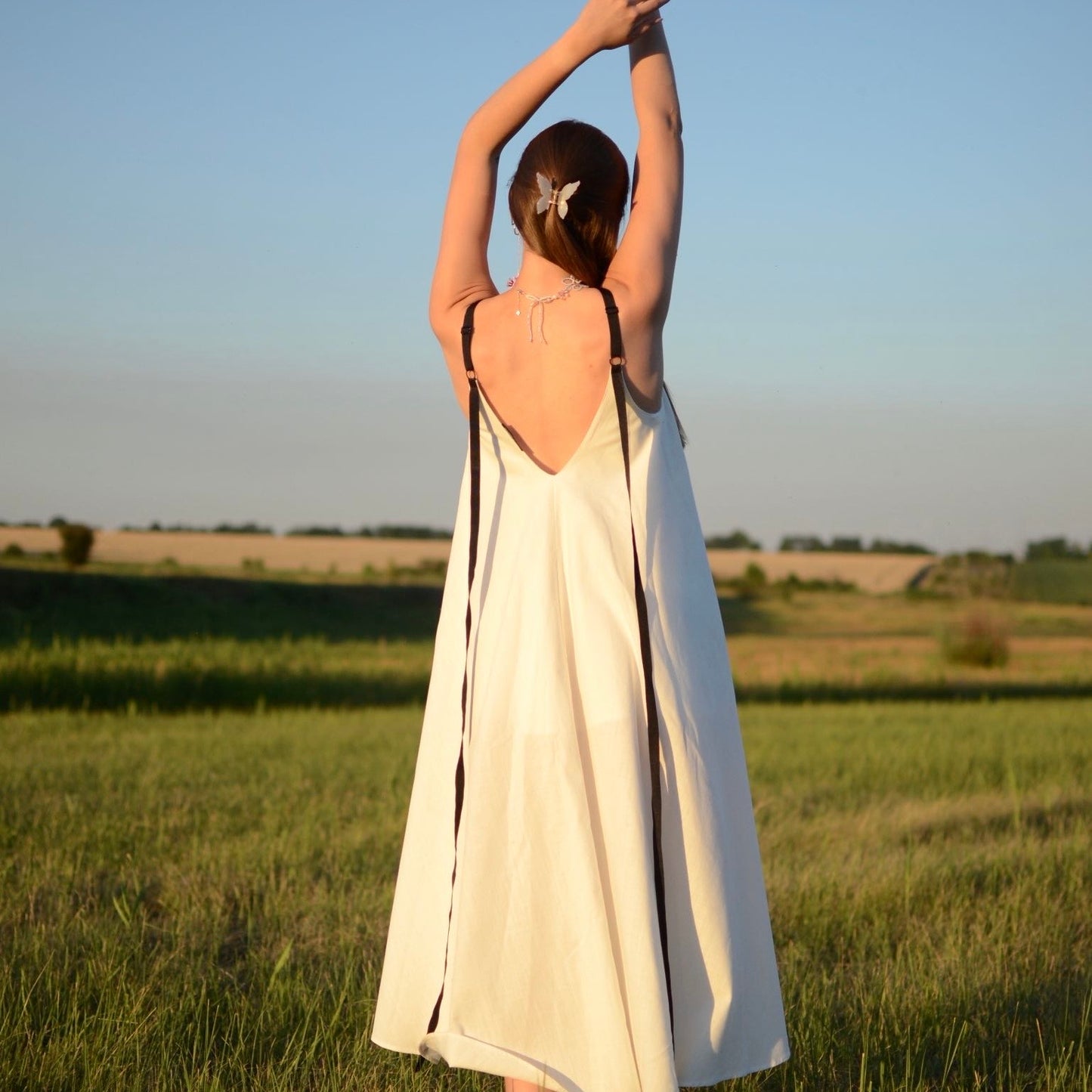 White cotton dress with ribbons height from 170cm +