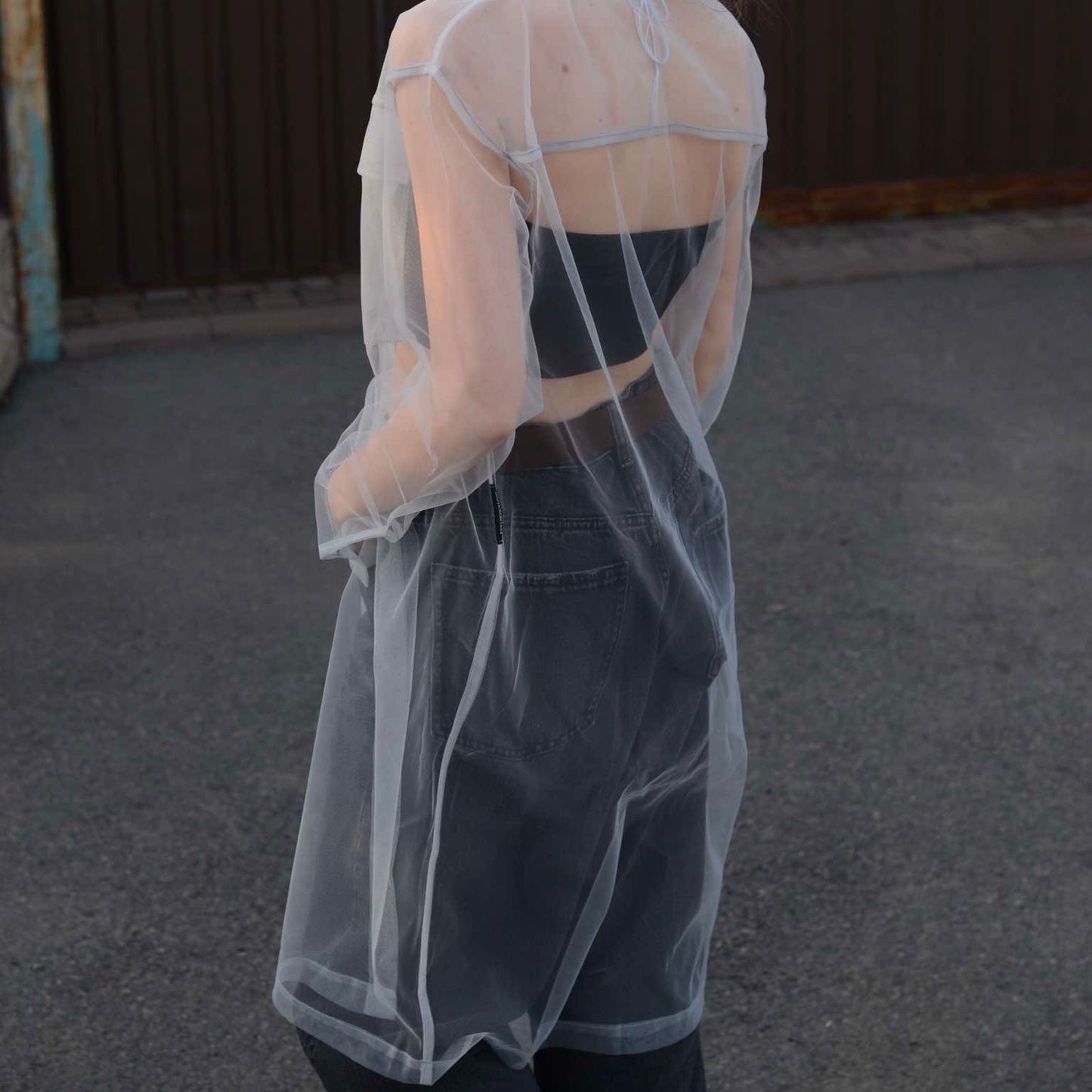Elongated transparent gray shirt