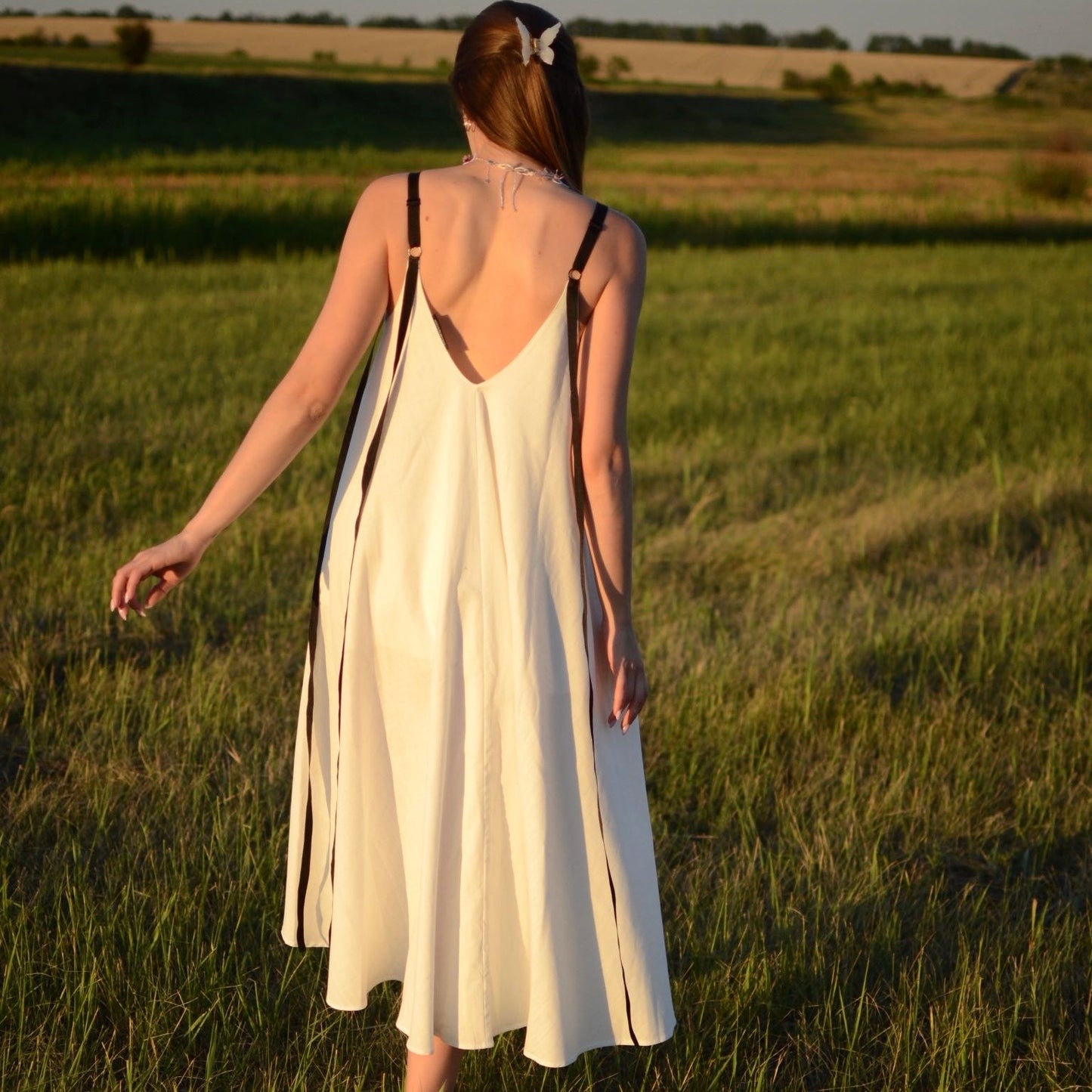 White cotton dress with ribbons height from 170cm +