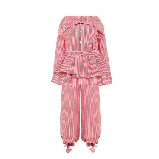 Asymmetrical shirt+ bloomers pants cotton washed