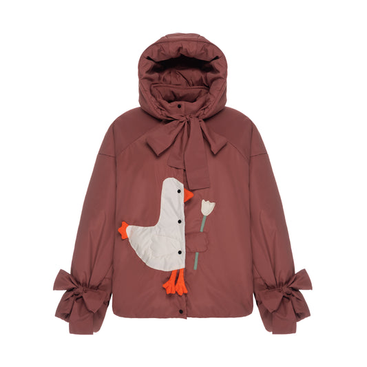 <tc>Куртка «Качечка» теракотова зі знімними бантами і пристібним капюшоном</tc>