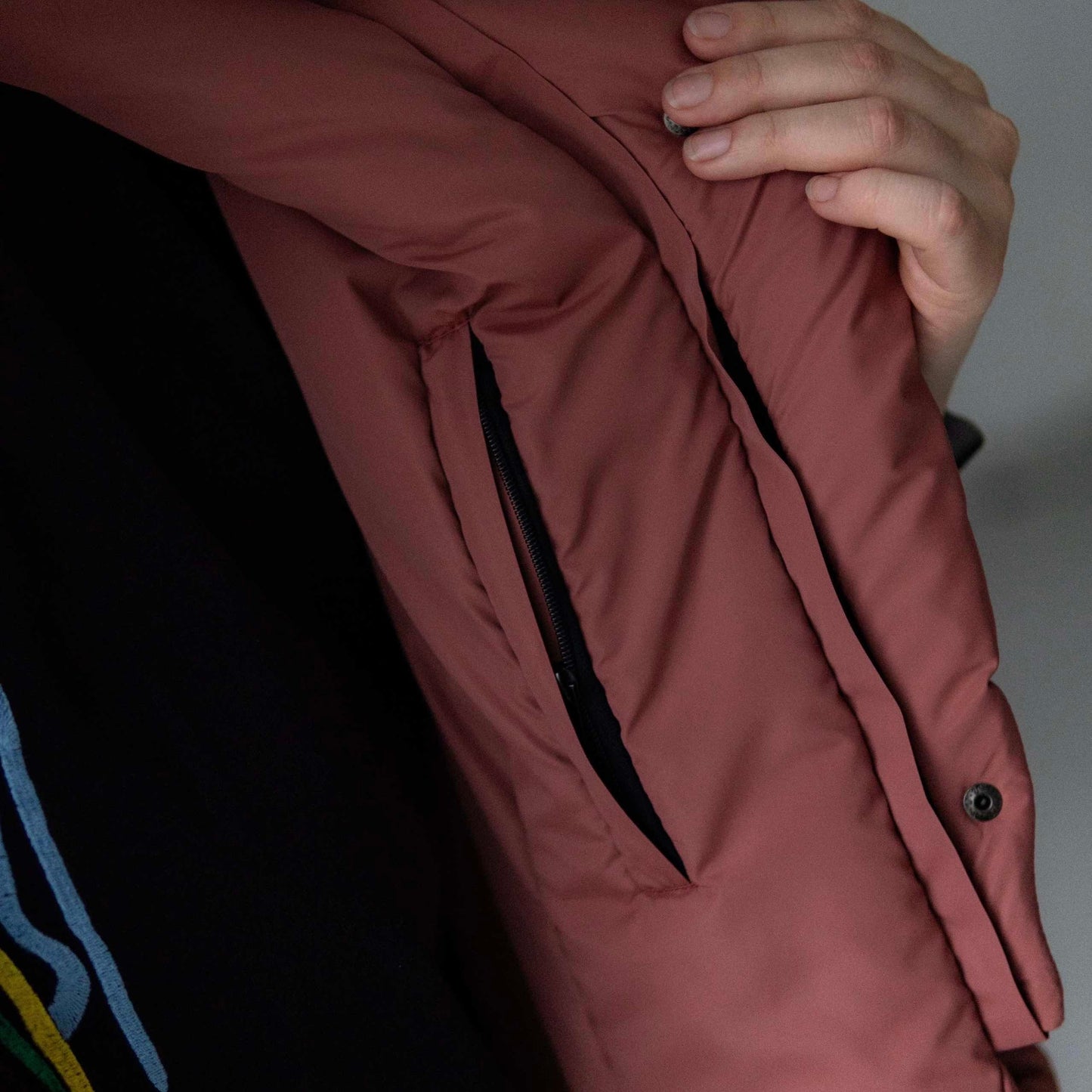 Terracotta Down vest with detachable hood