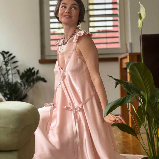 Powder dress with powder ribbons