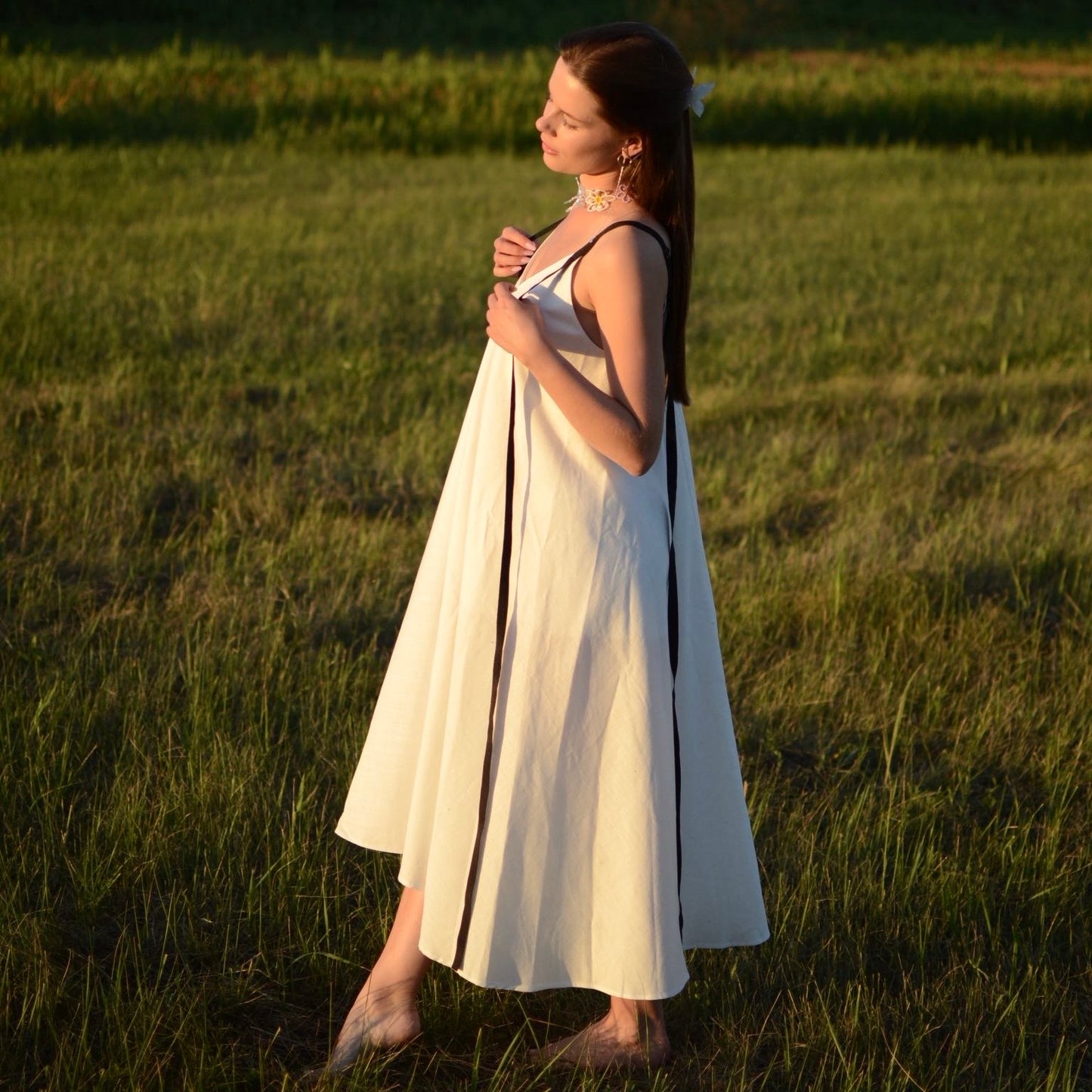 White cotton dress with ribbons height from 170cm +