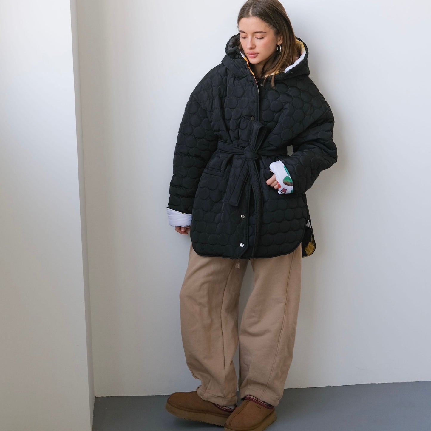 Winter double-sided jacket flower/black