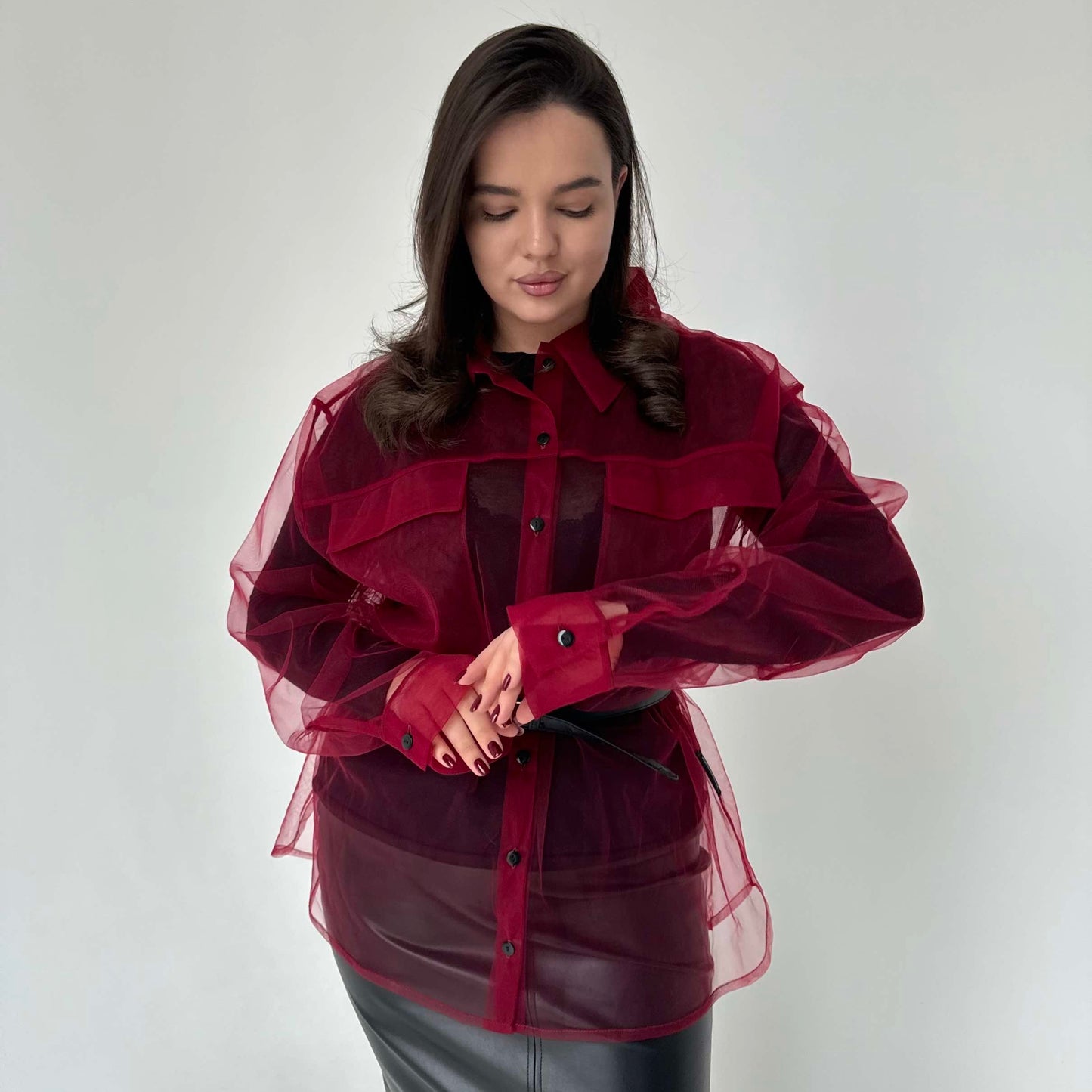 Transparent marsala shirt