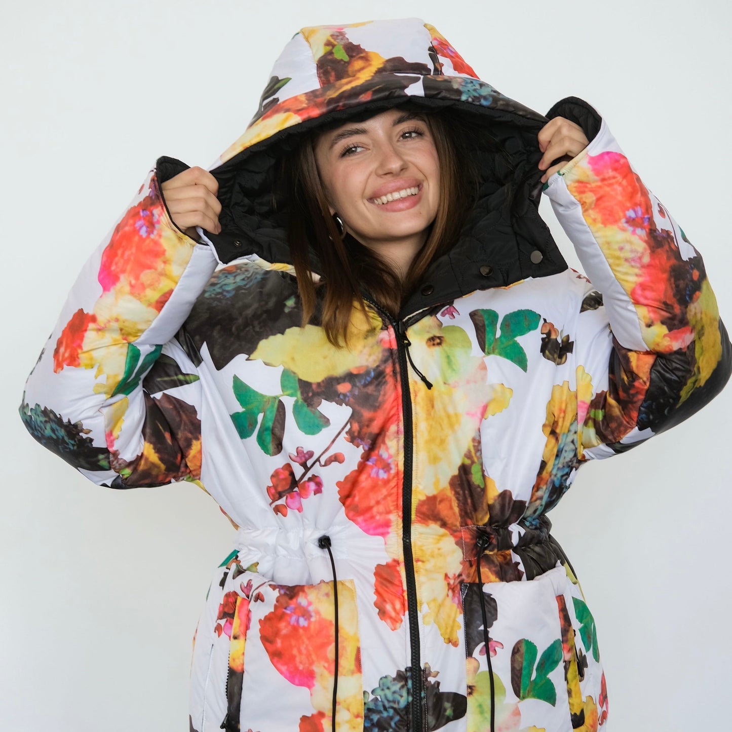 Winter double-sided jacket flower/black