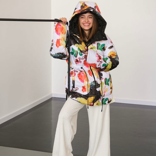 Зимова двостороння куртка квітка/чорний