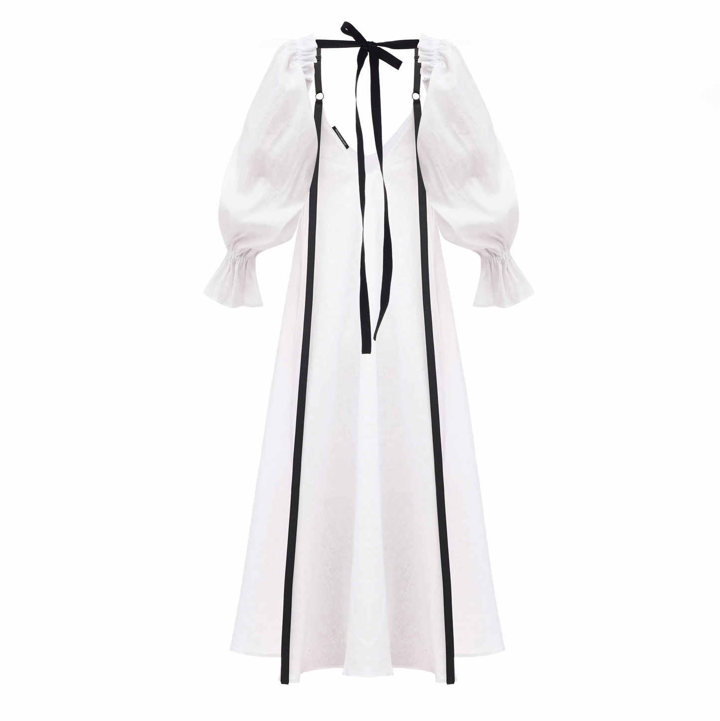 Dress with ribbons in organic linen