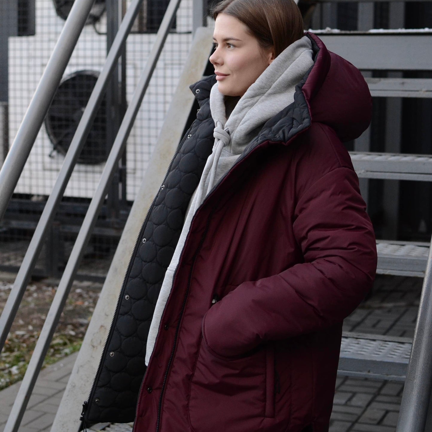 Winter double-sided jacket marsala/black