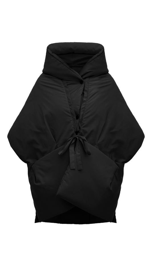 Black Down vest with detachable hood
