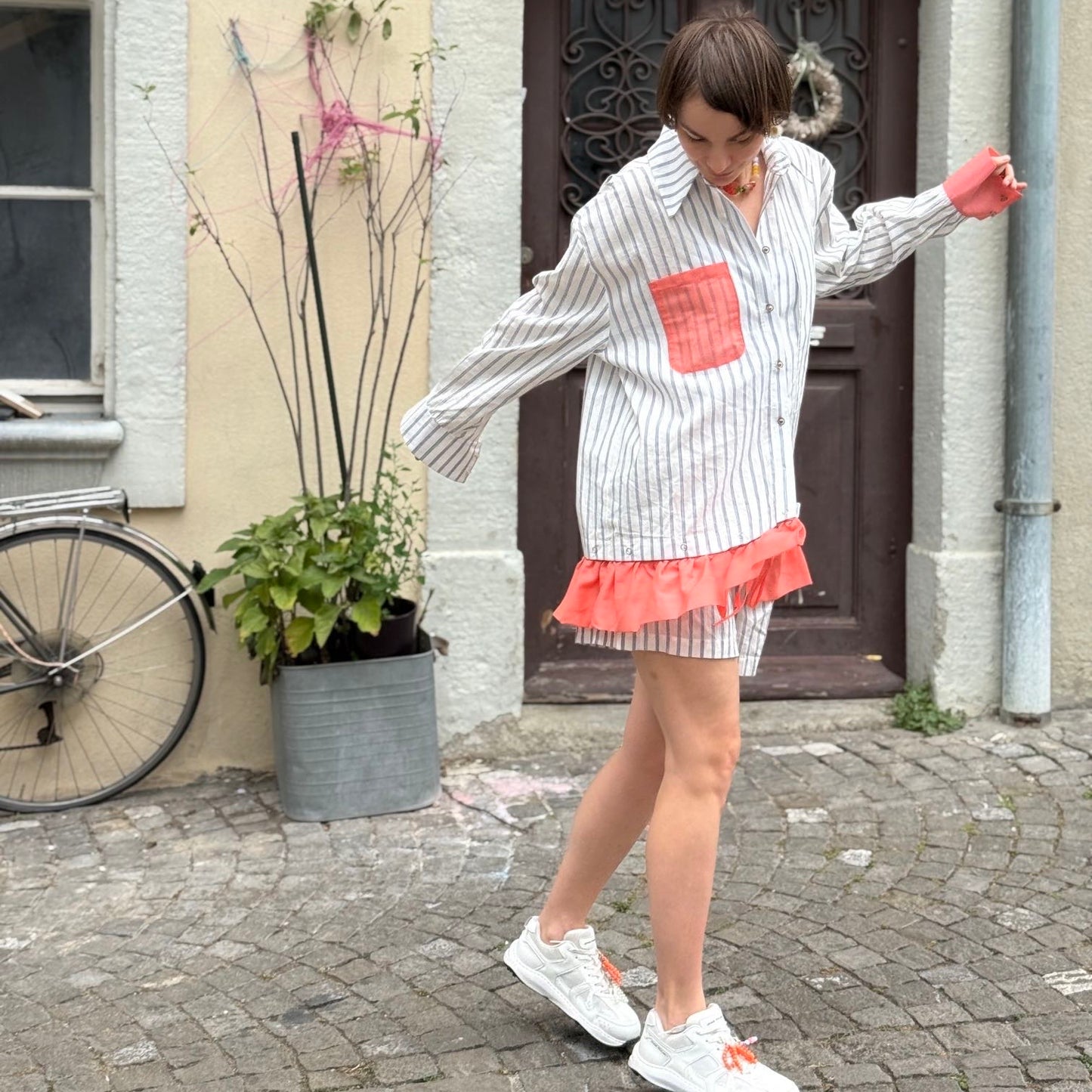 Striped shirt with optional attachable bottom