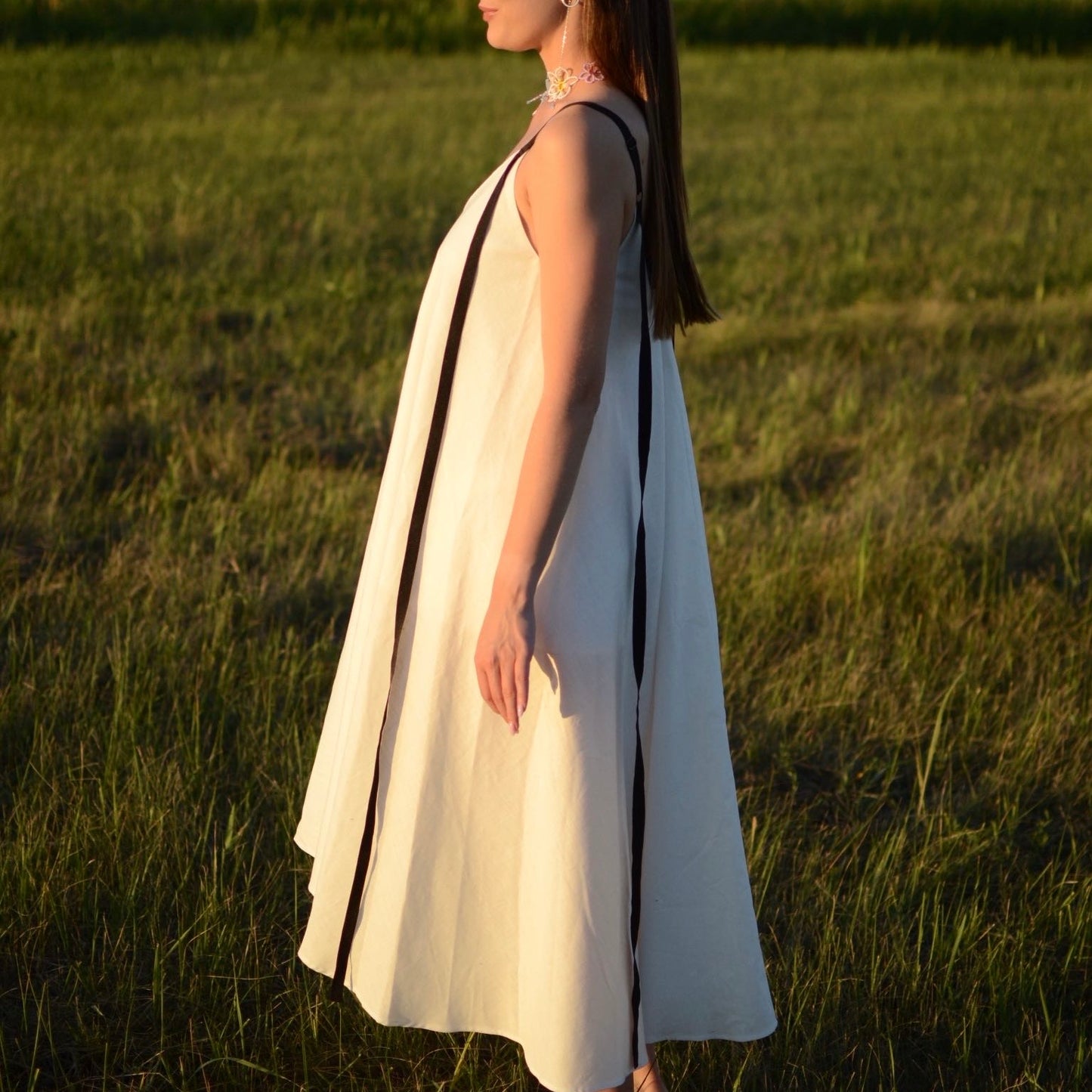White cotton dress with ribbons height from 170cm +