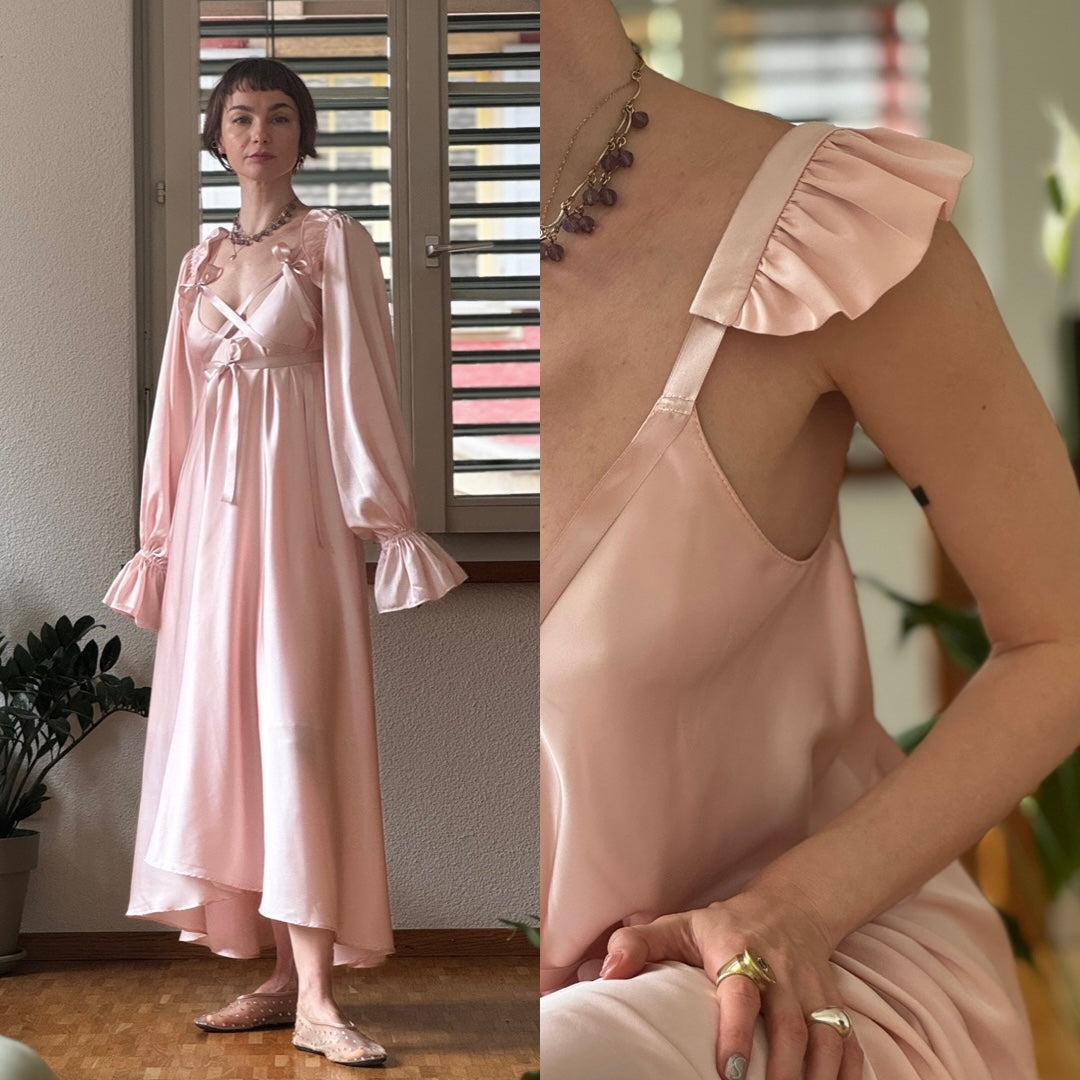 Powder dress with powder ribbons