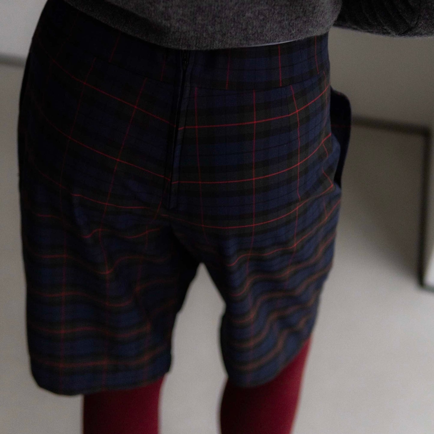 Checkered asymmetrical shorts