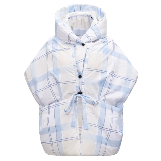 Жилетка в світло-блакитну клітинку з відстібним капюшоном