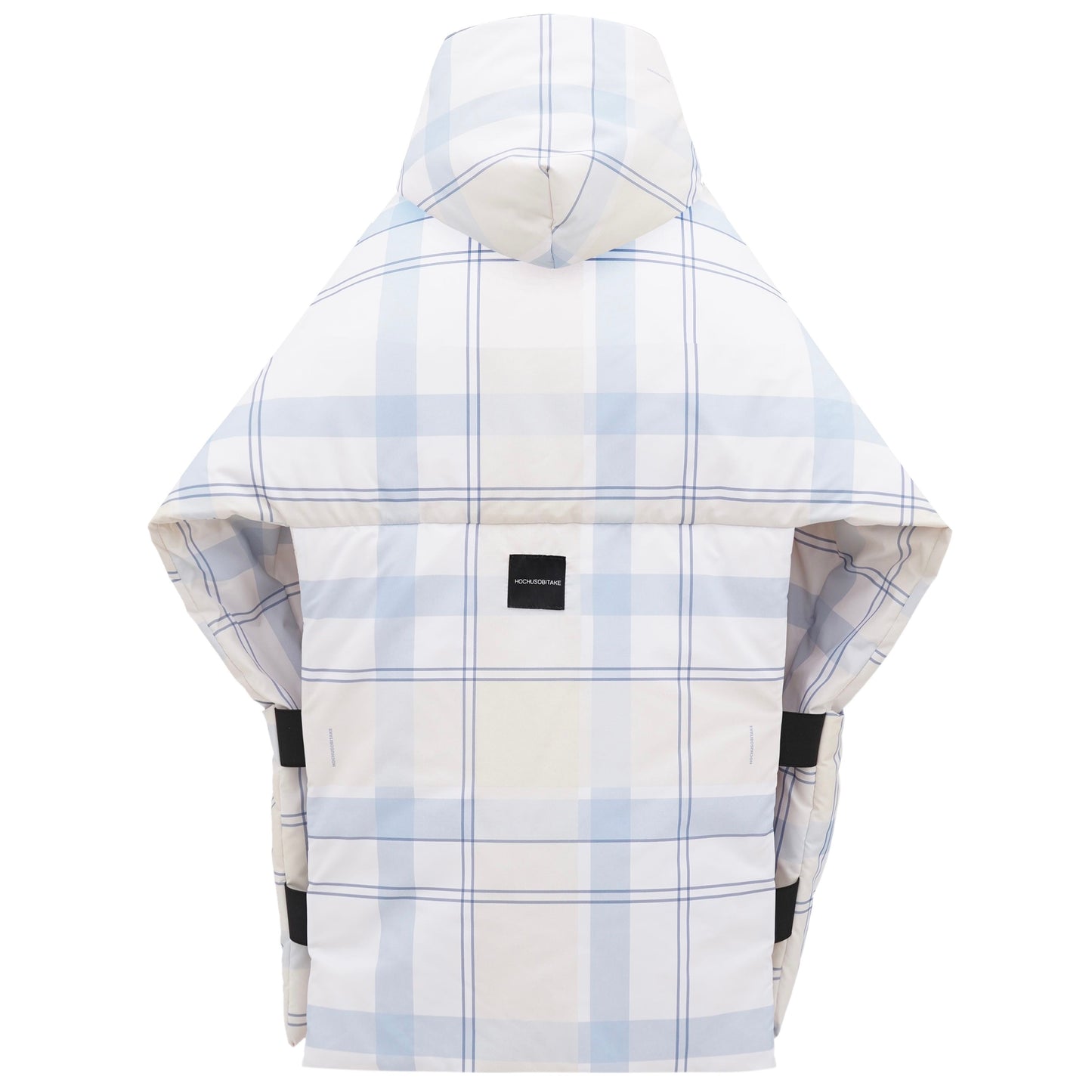 Light blue check Down vest with detachable hood