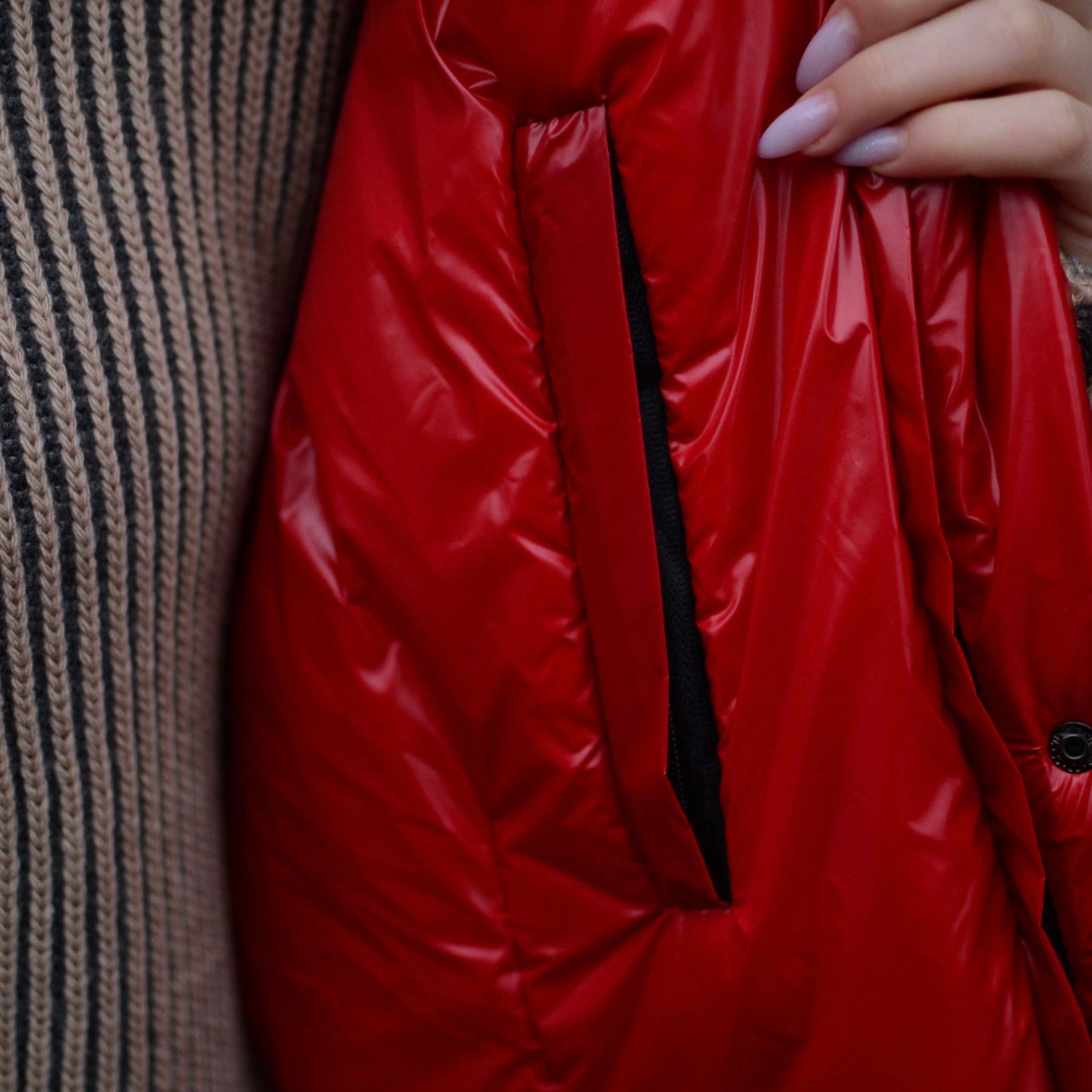 Red Down vest «RougeLove» with detachable hood