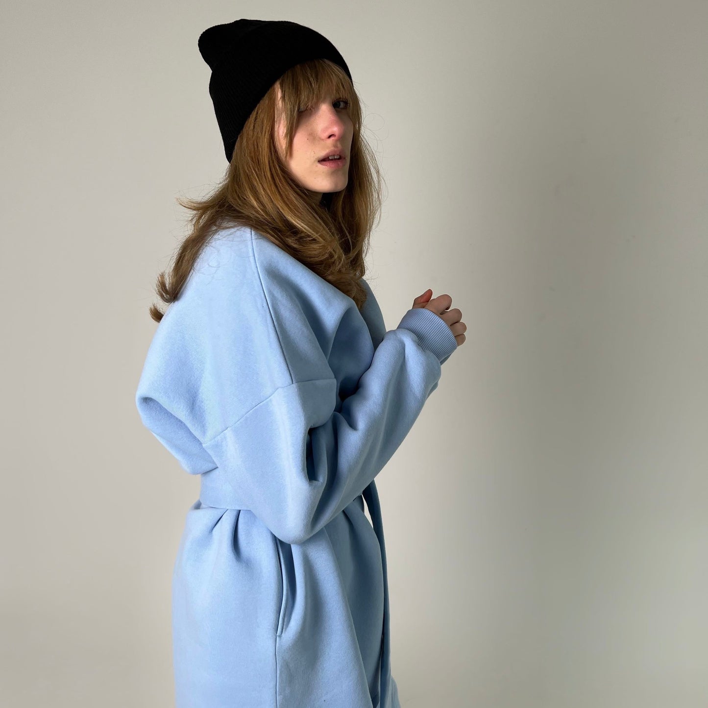 Blue fleece sweatshirt dress with pants