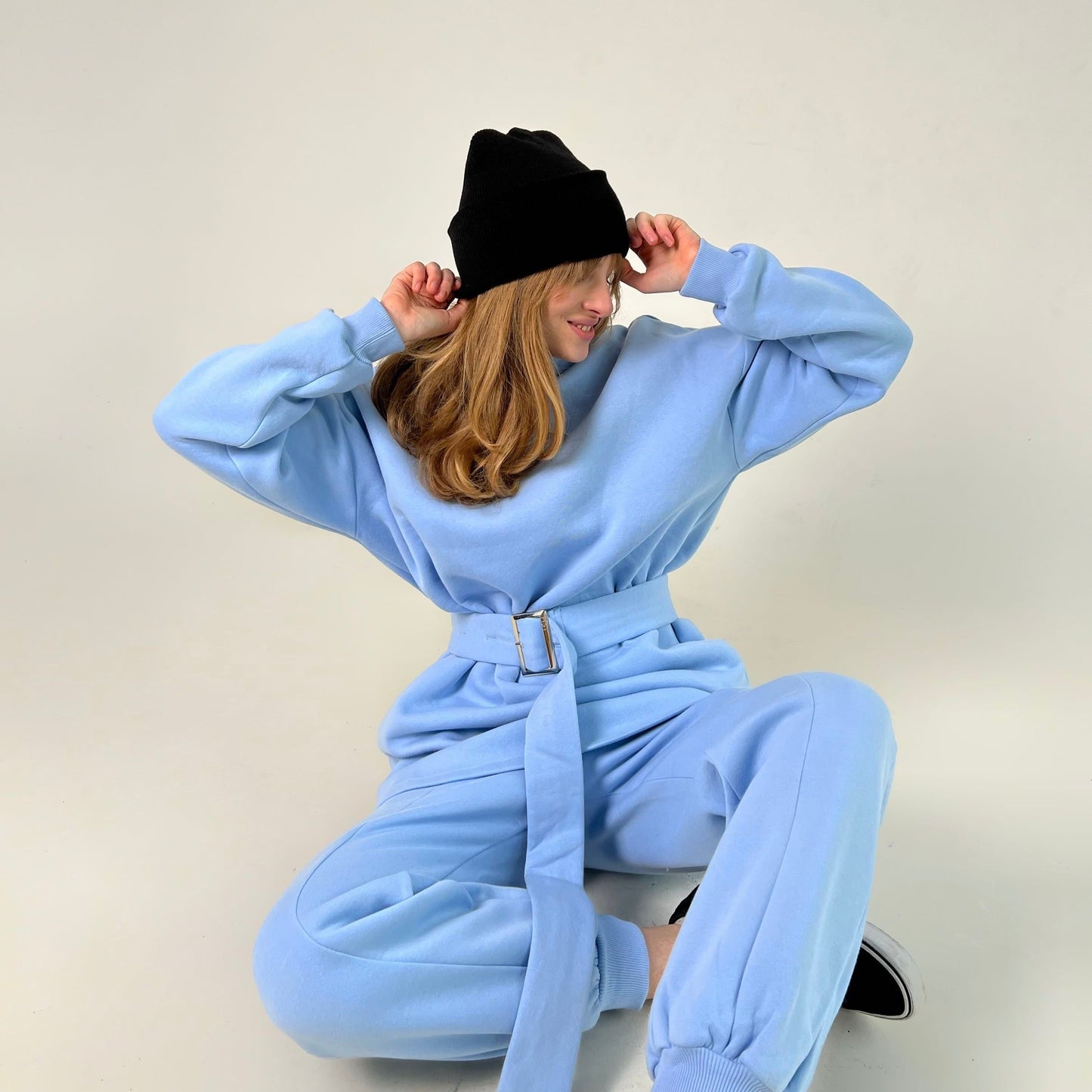 Blue fleece sweatshirt dress with pants