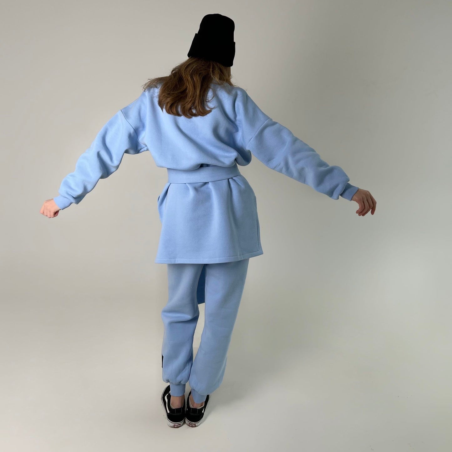Blue fleece sweatshirt dress with pants