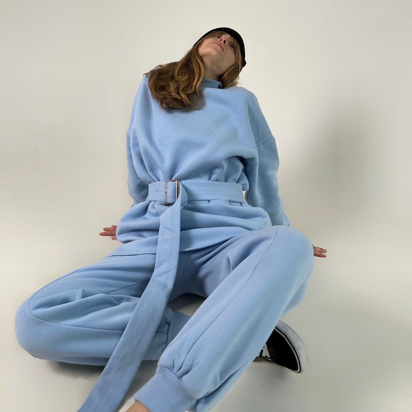 Blue fleece sweatshirt dress with pants