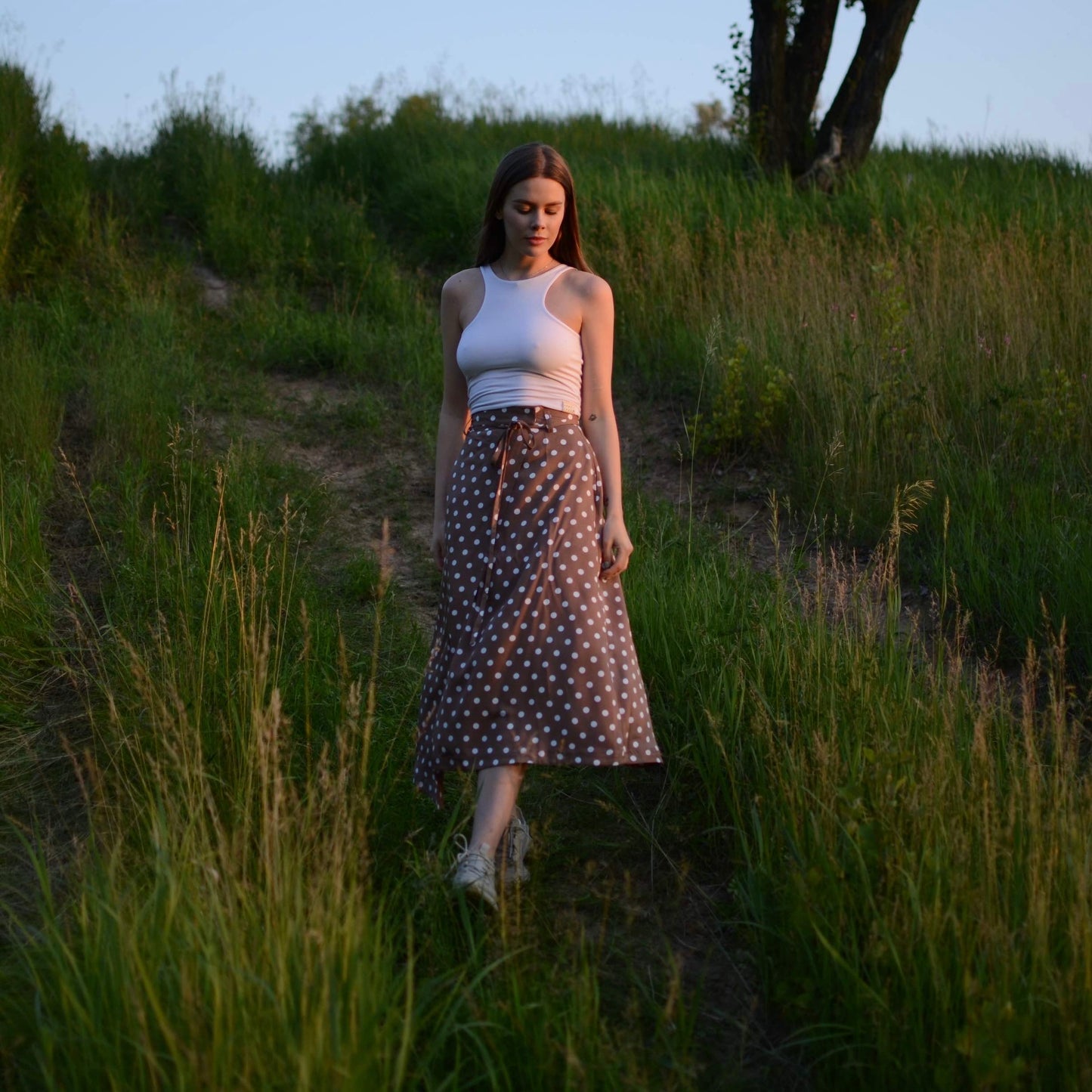 Polka asymmetrical skirt