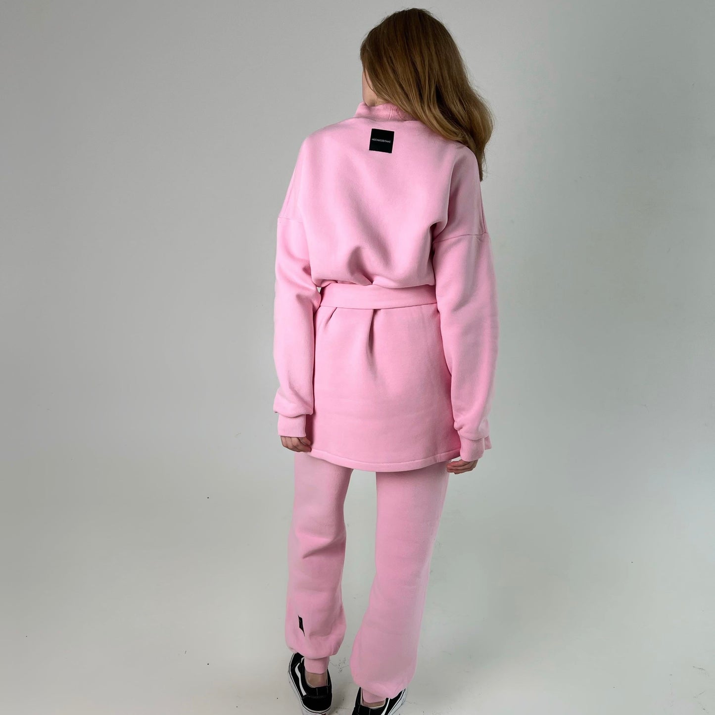 Pink fleece sweatshirt dress with pants