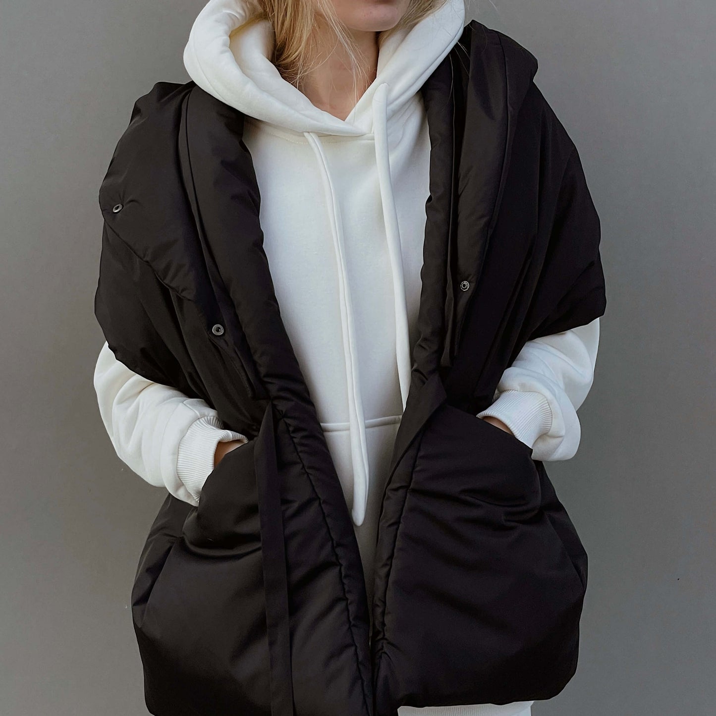 Black Down vest with detachable hood