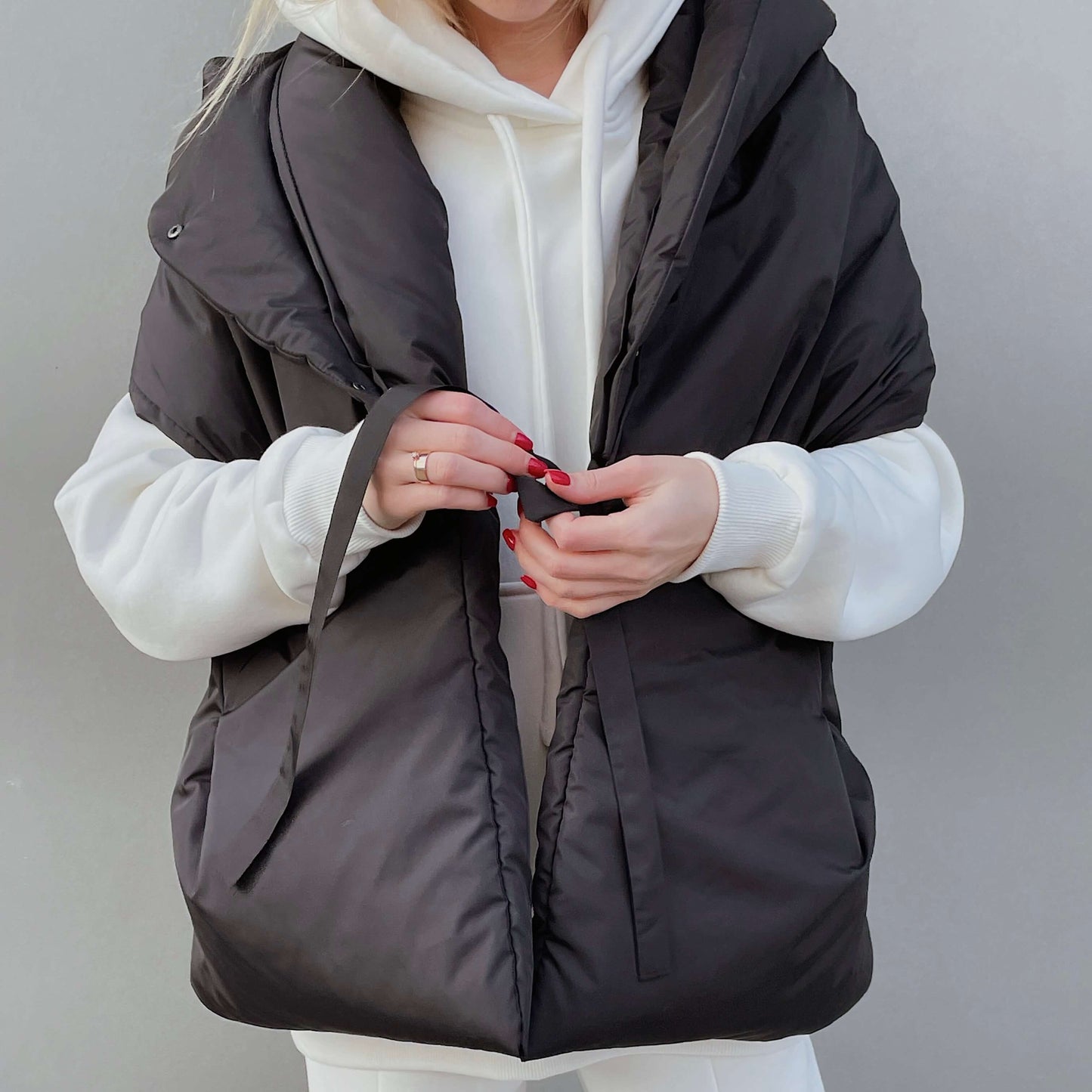 Black Down vest with detachable hood
