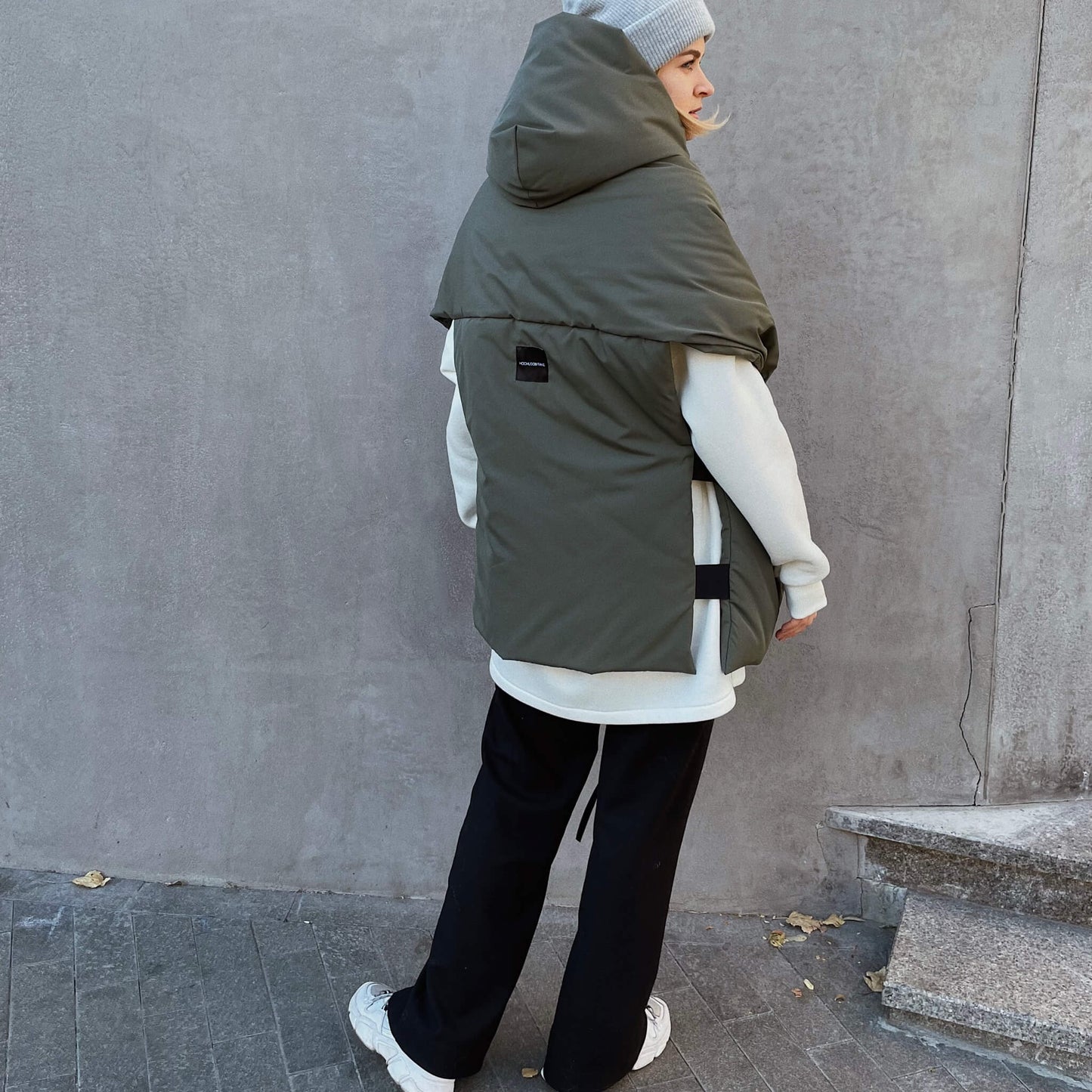 Khaki Down vest with detachable hood