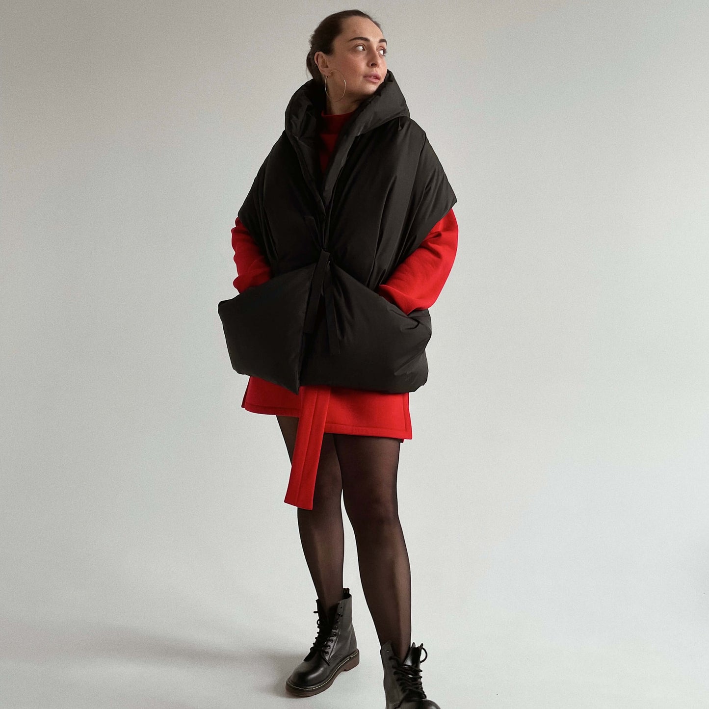 Black Down vest with detachable hood