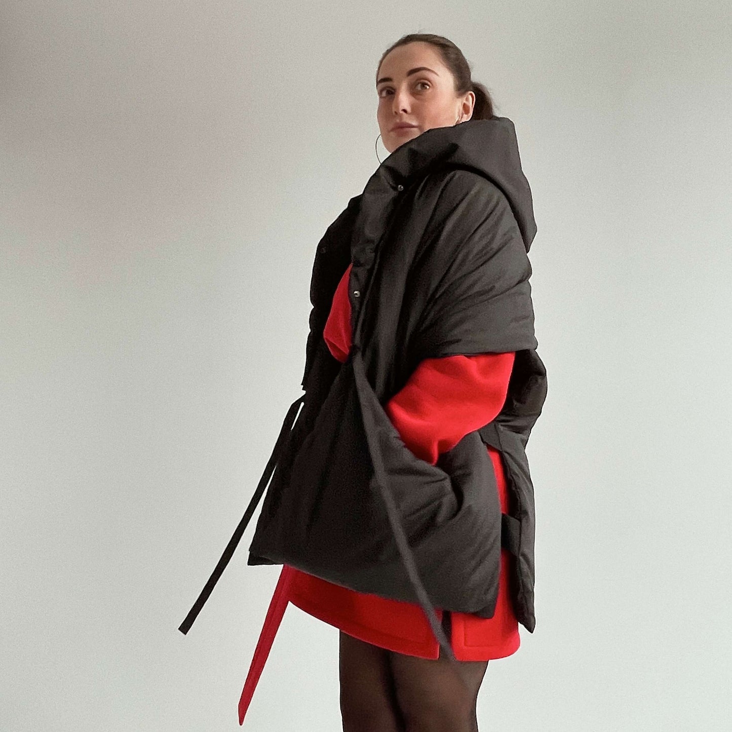 Black Down vest with detachable hood