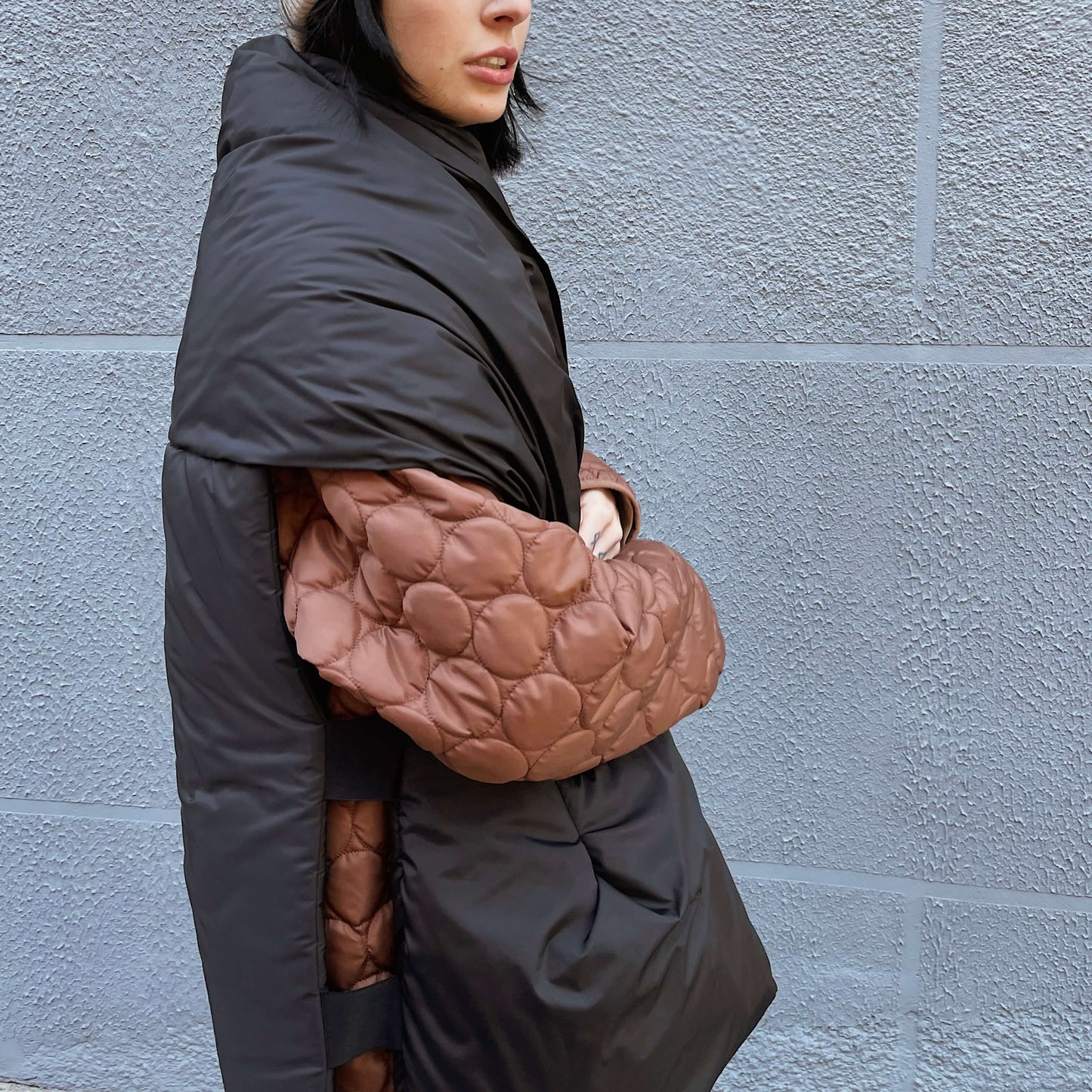 Black Down vest with detachable hood