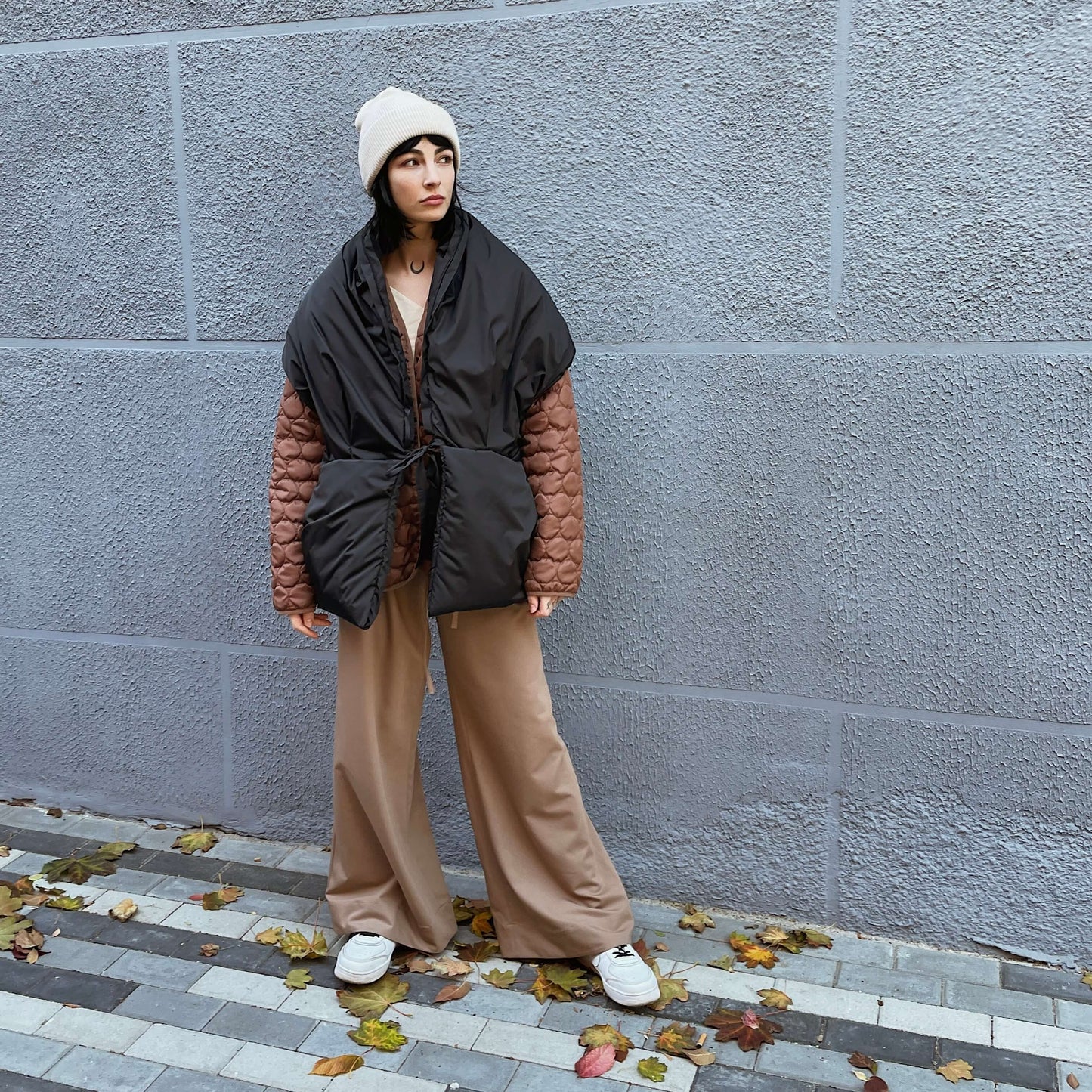 Black Down vest with detachable hood
