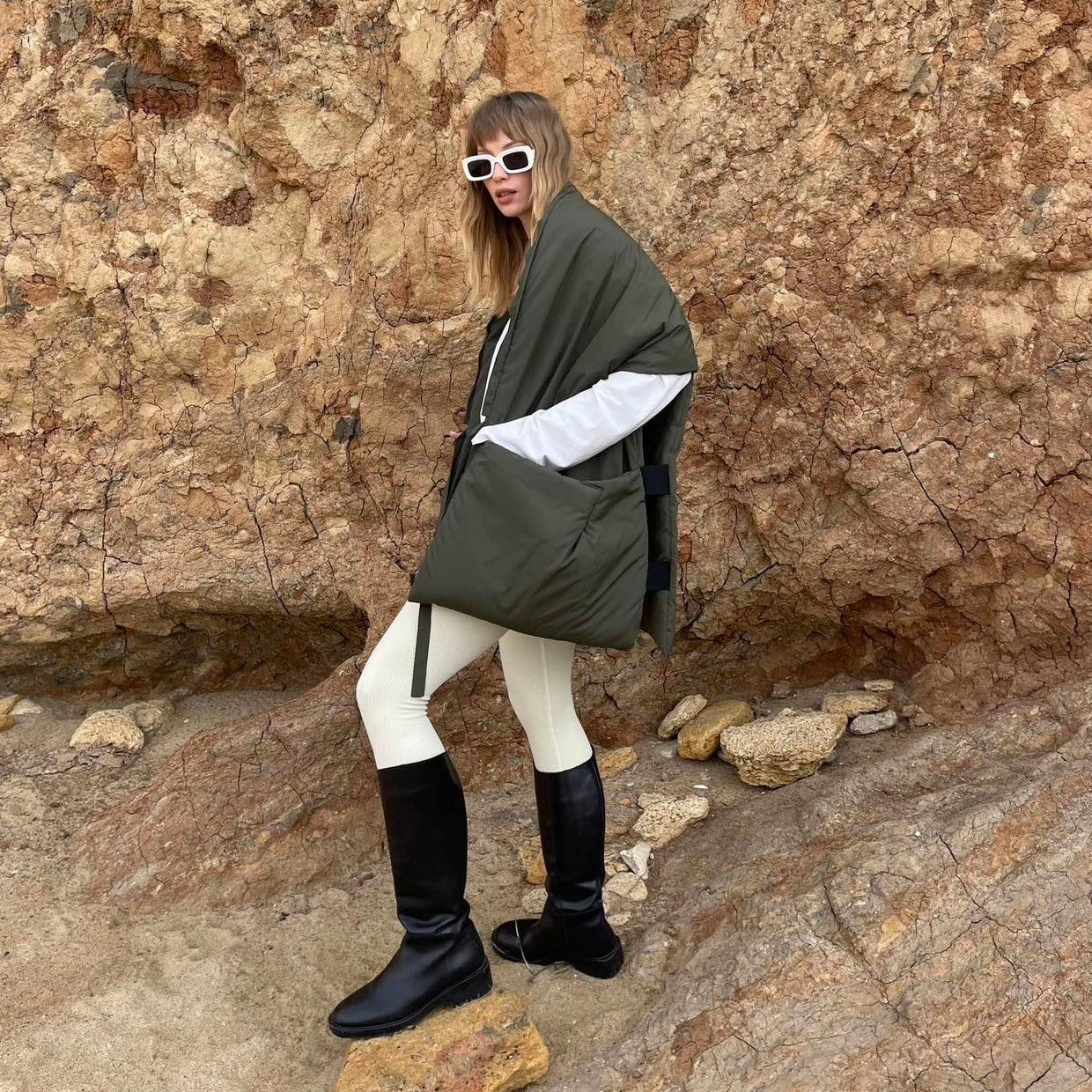 Khaki Down vest with detachable hood