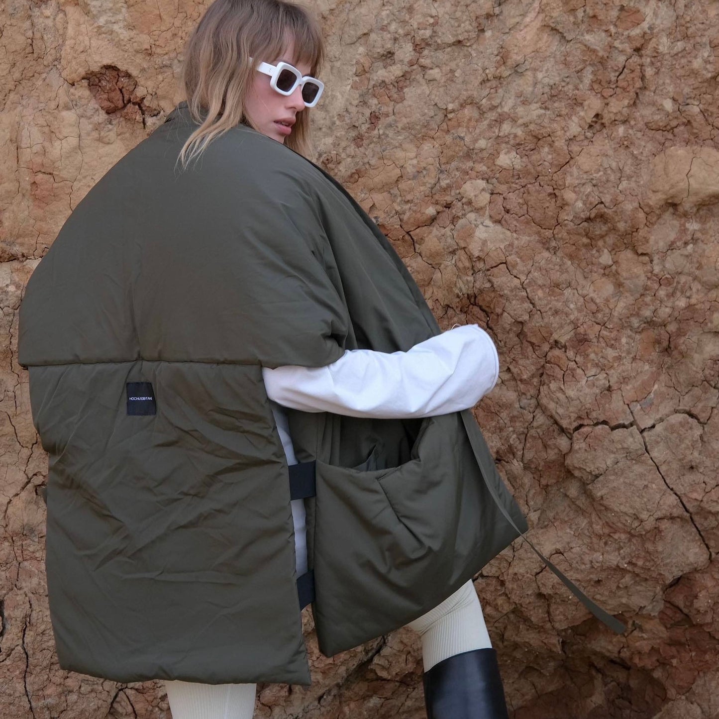 Khaki Down vest with detachable hood
