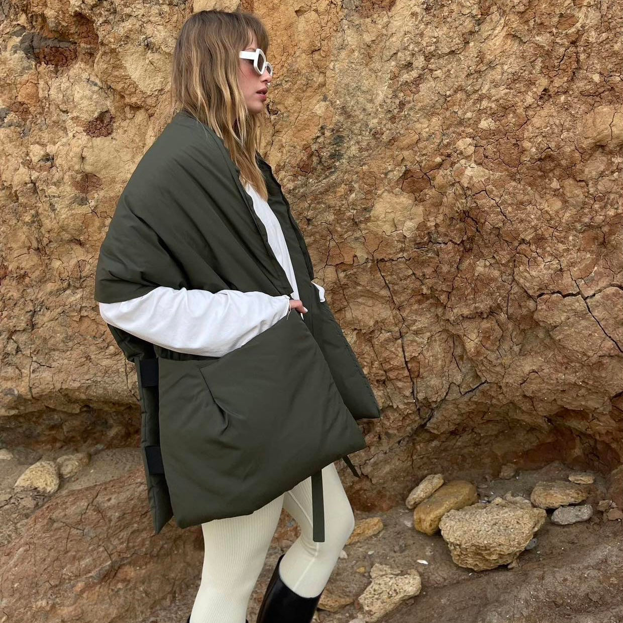 Khaki Down vest with detachable hood