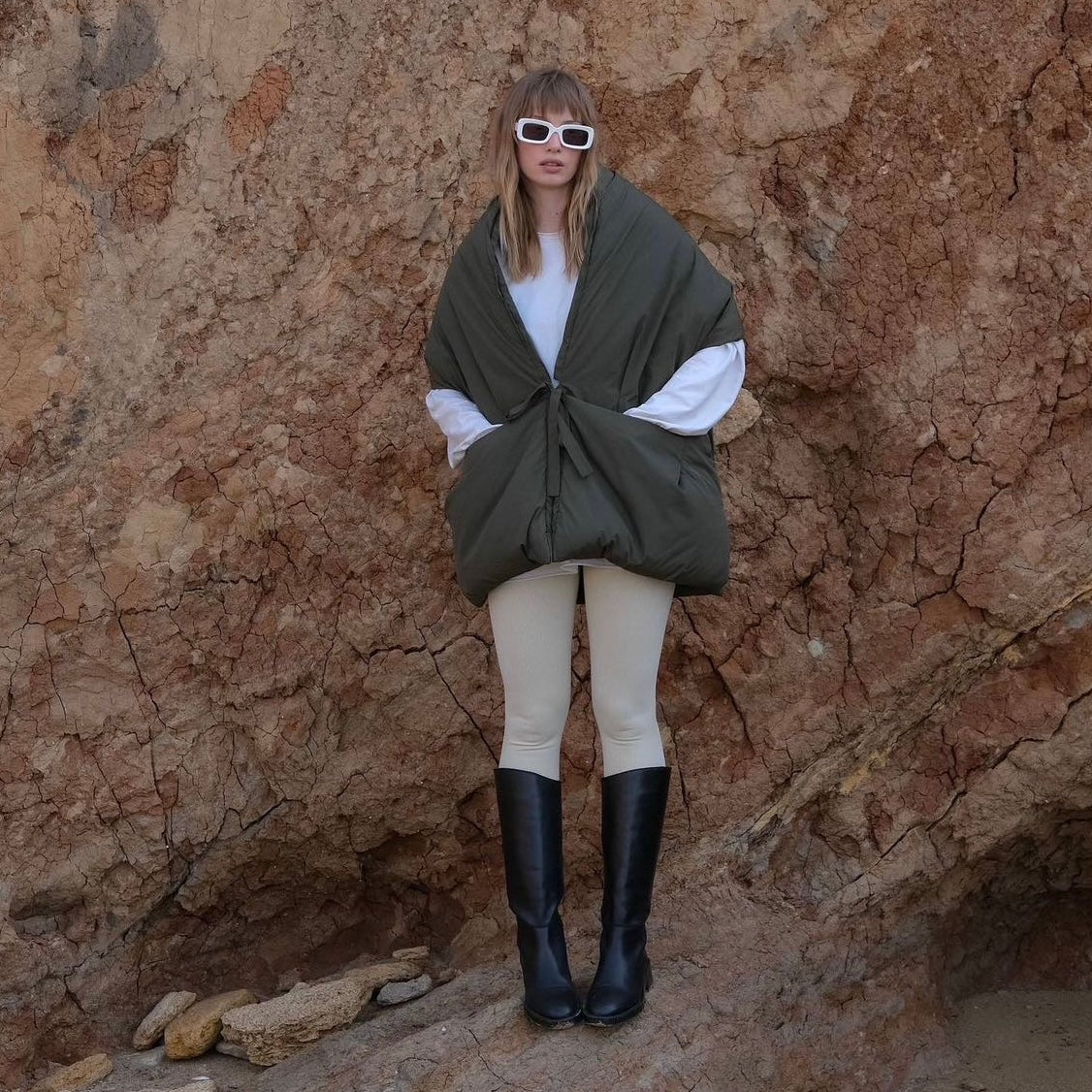 Khaki Down vest with detachable hood