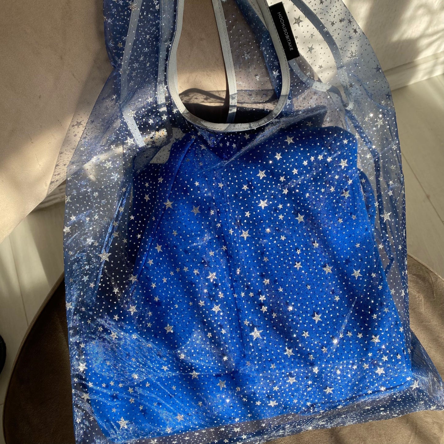 Blue transparent shopping bag
