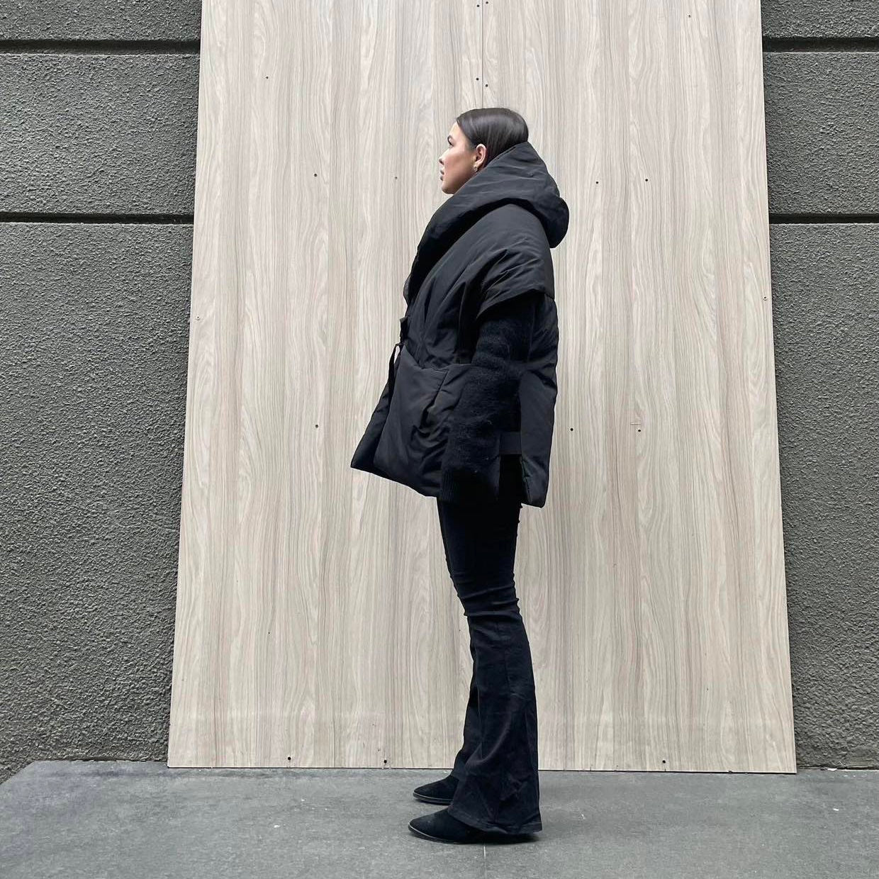 Black Down vest with detachable hood